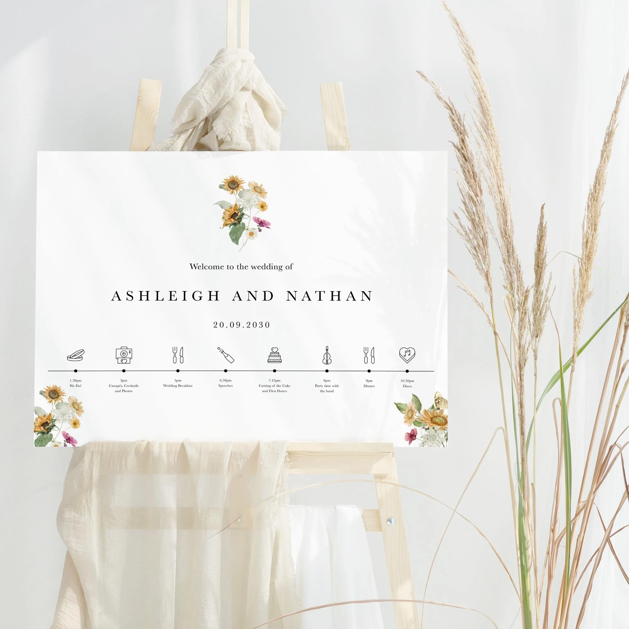 Autumn Sunflower wedding welcome sign design