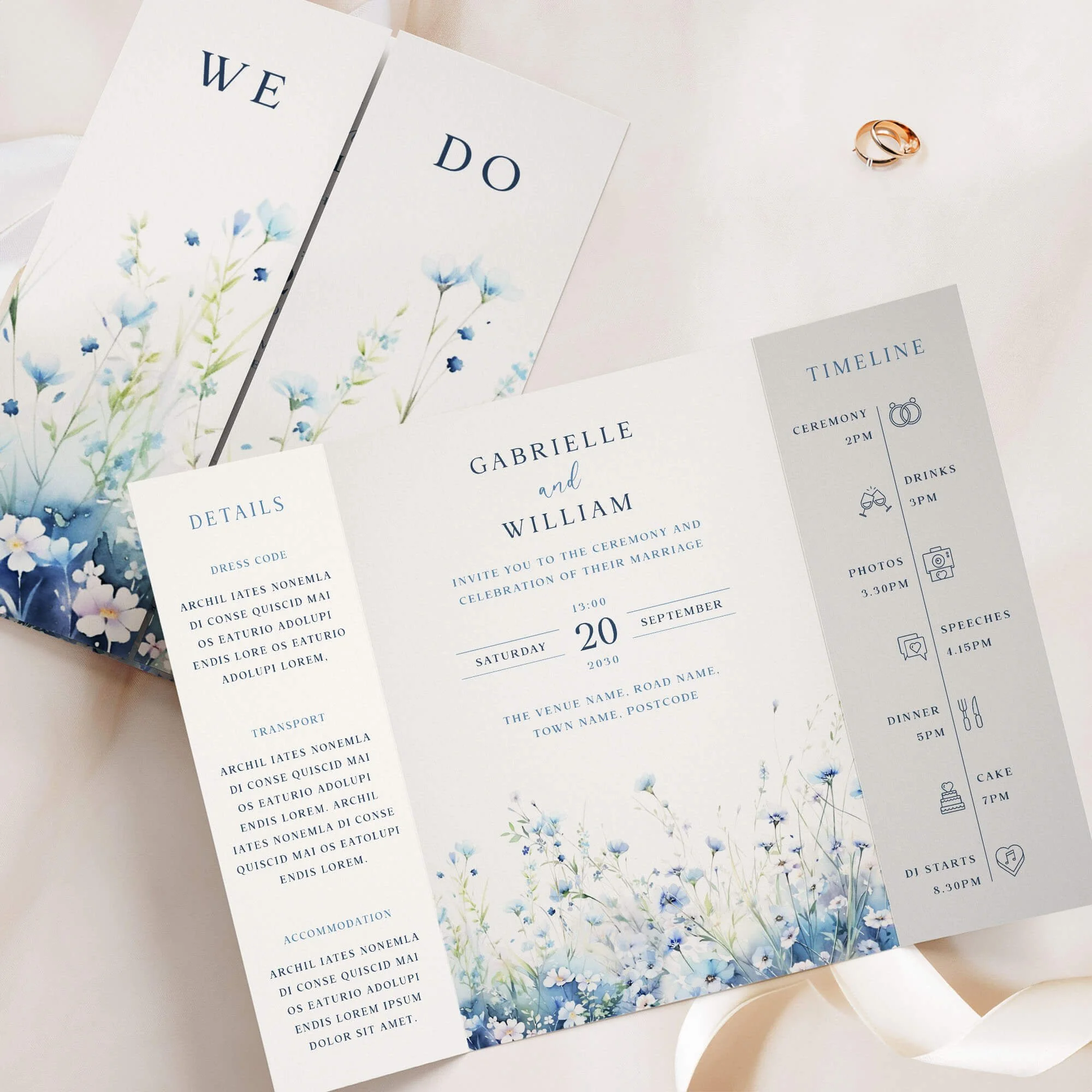 The Field (Dusty Blue) Gatefold Wedding Invitation