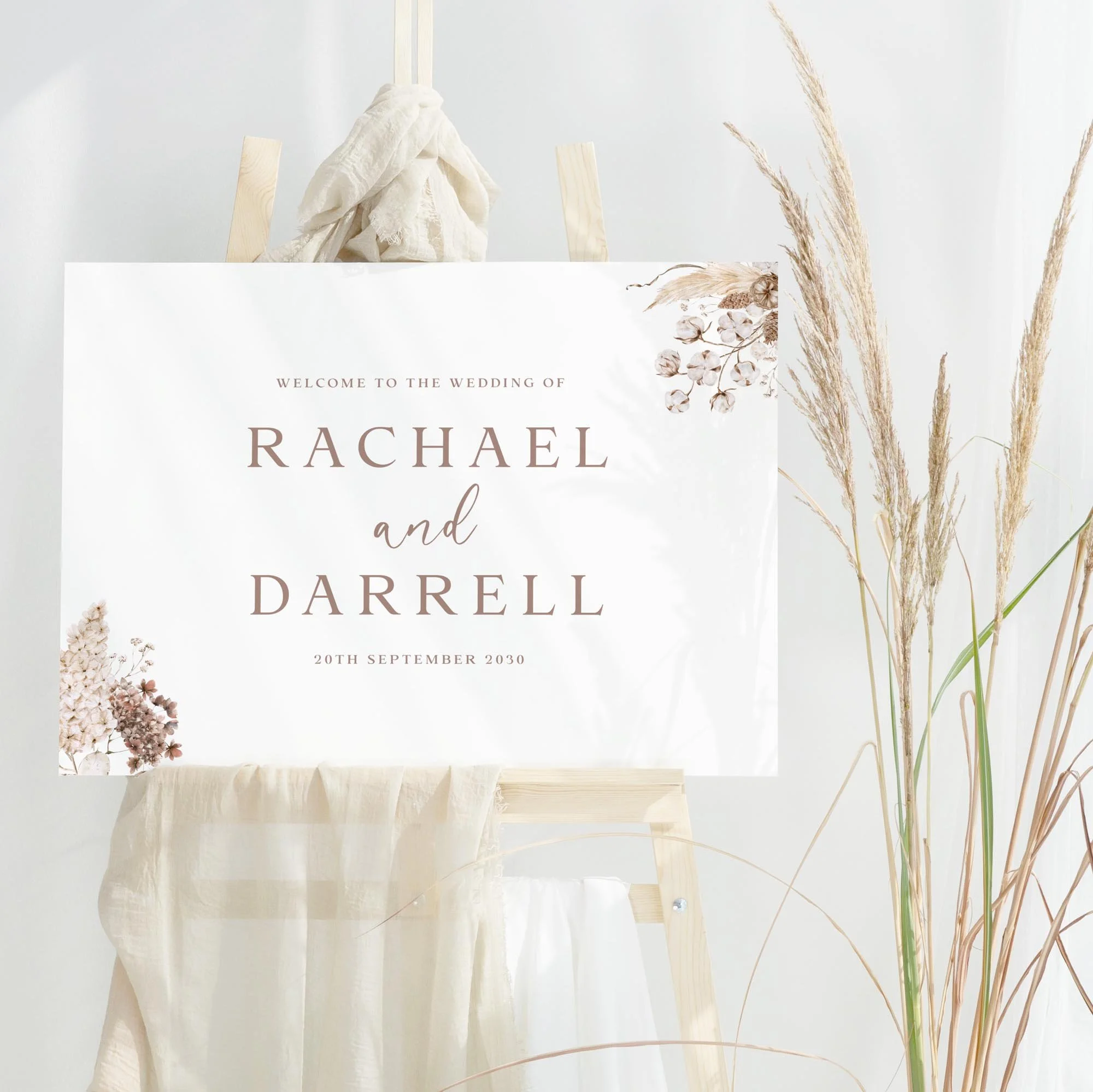 Dried Floral Boho wedding welcome sign design