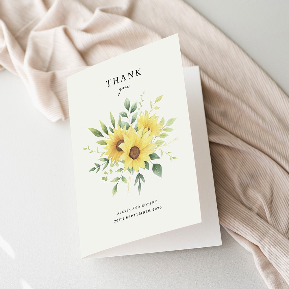 Modern Sunflower Thank You Cards For Wedding