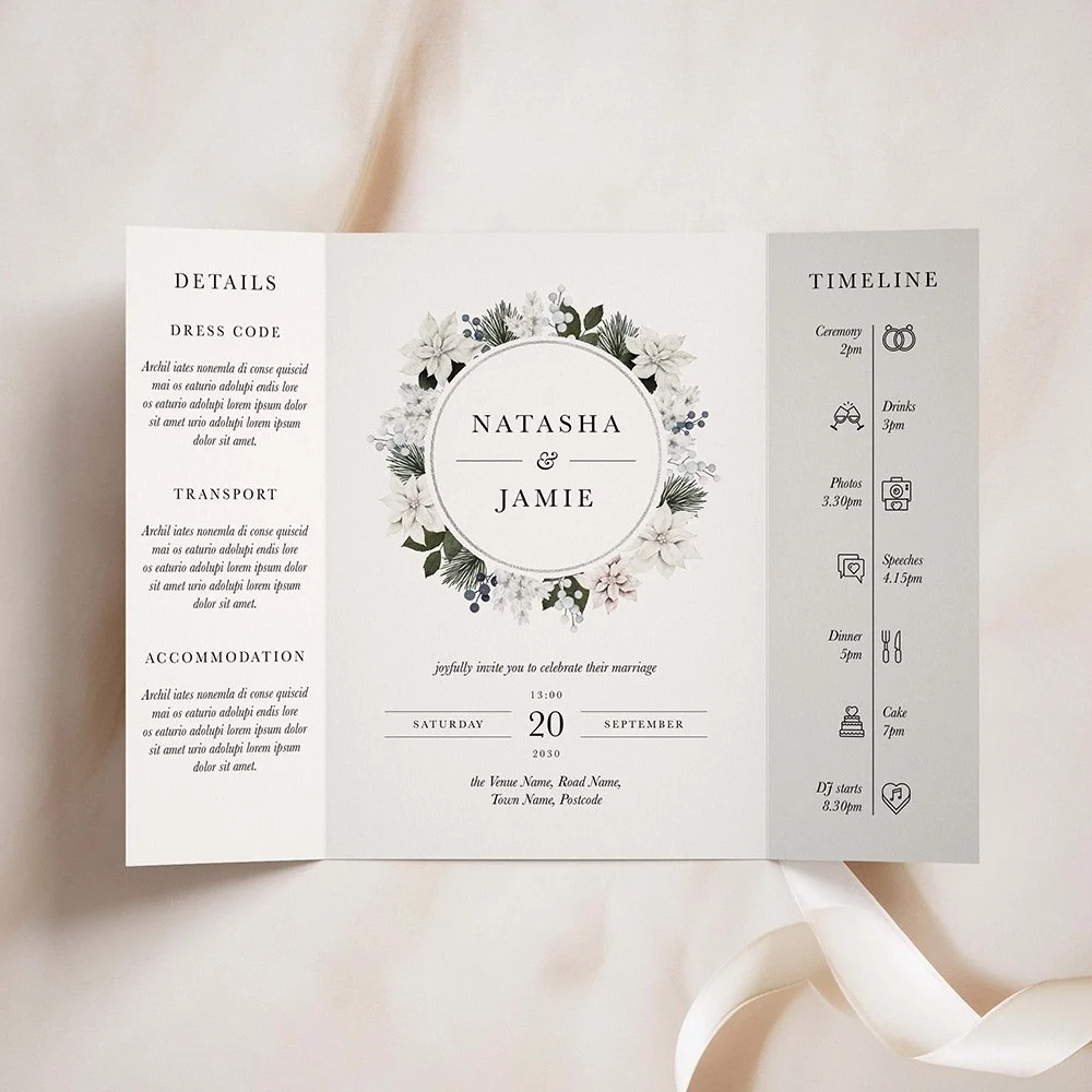 Winter White Poinsettia Gatefold Wedding Invites