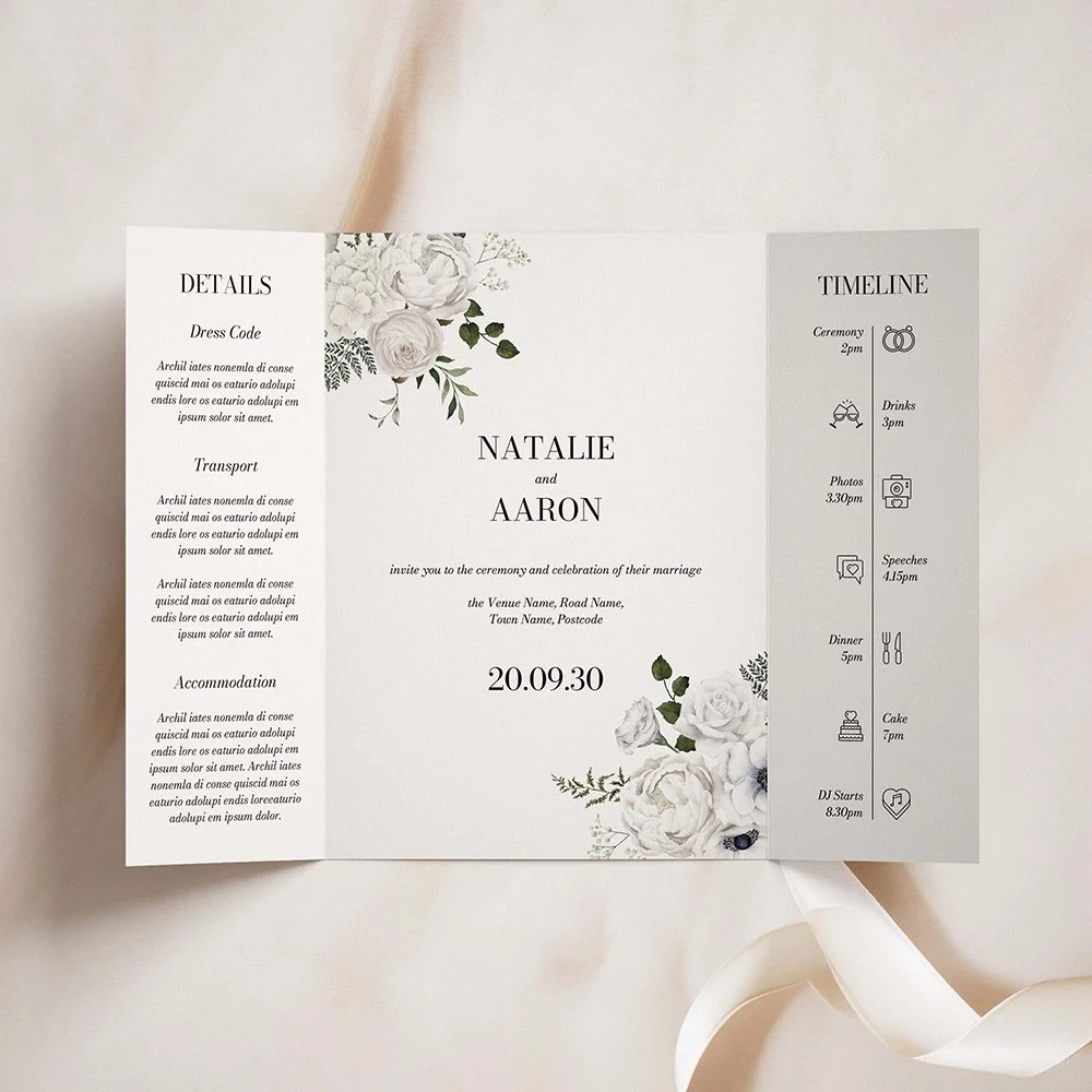 White Floral Gatefold Wedding Invites