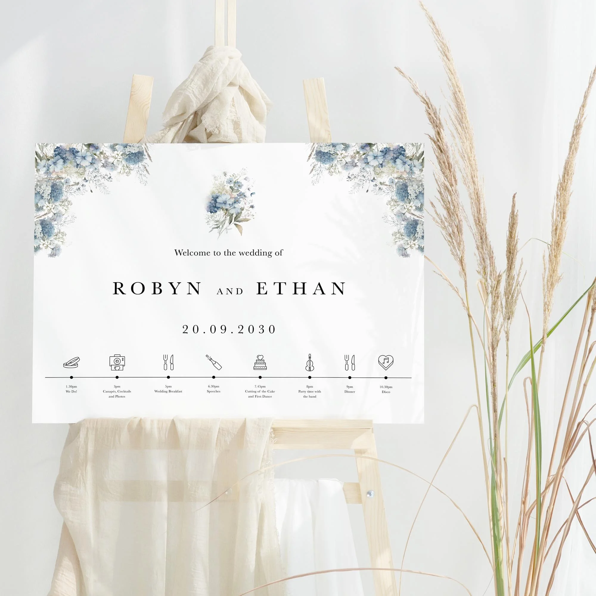 Dusty Blue Floral wedding welcome sign design