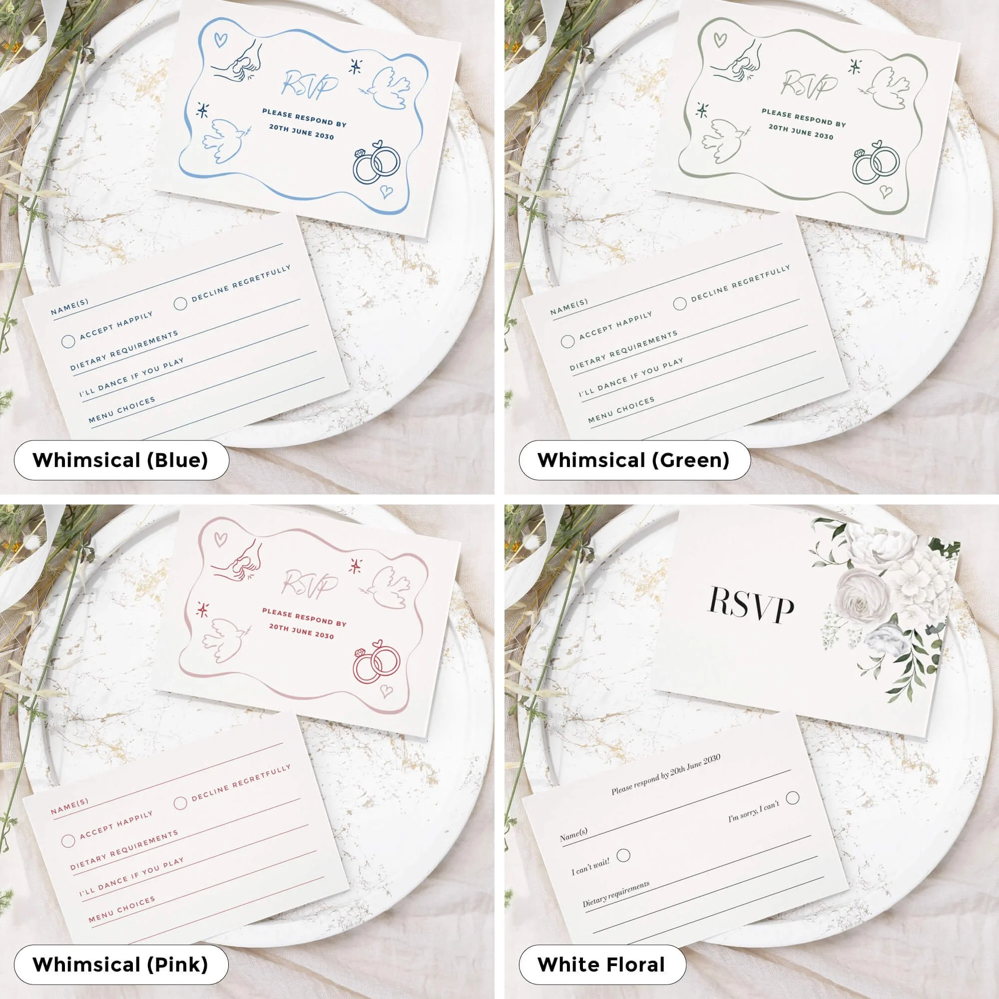 Wedding response card with guest details and attendance confirmation layout