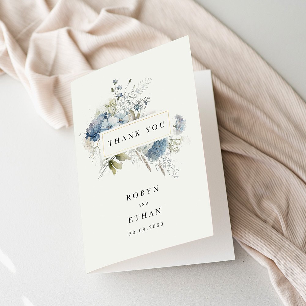 Dusty Blue Floral Thank You Cards For Wedding