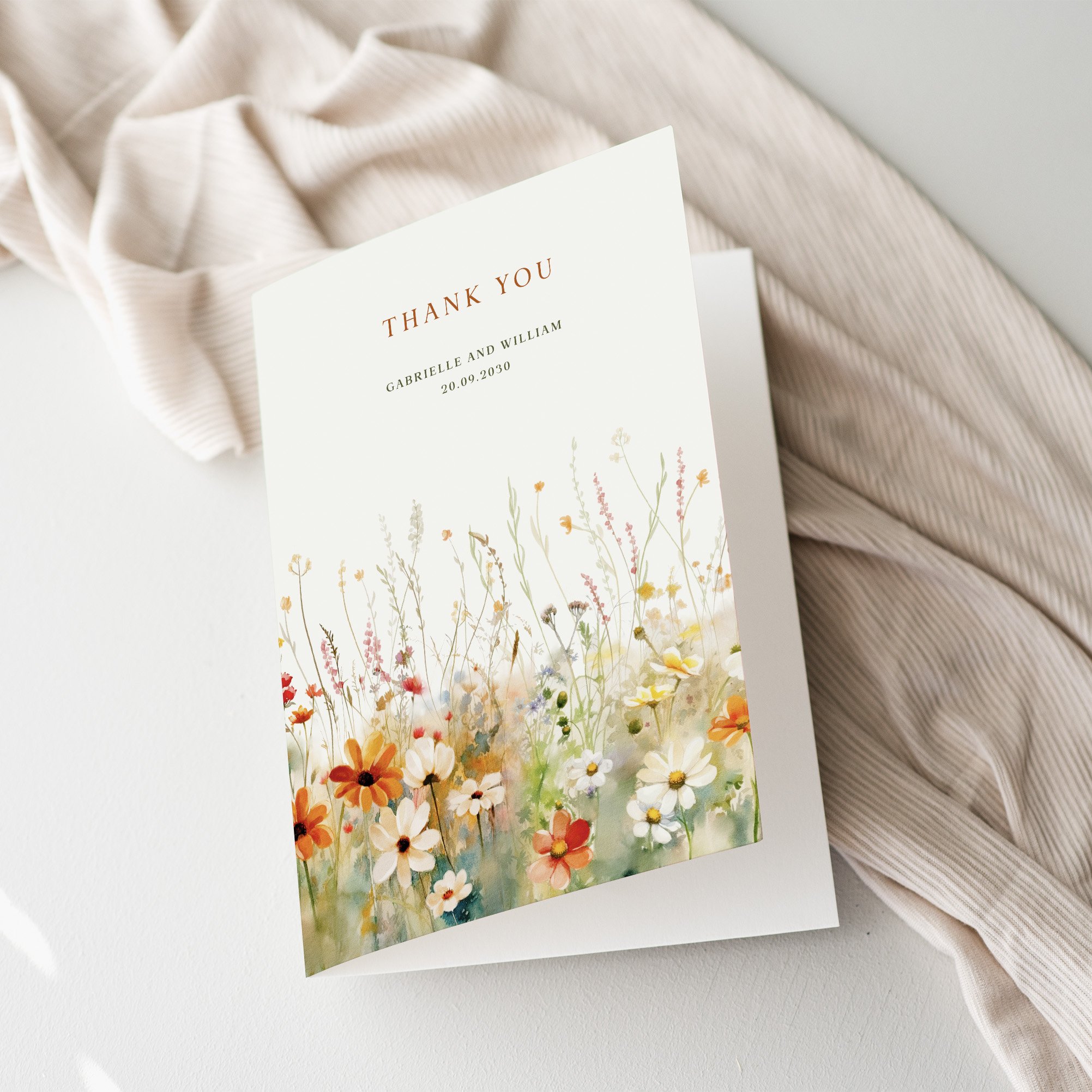 Orange Wedding Thank You Card