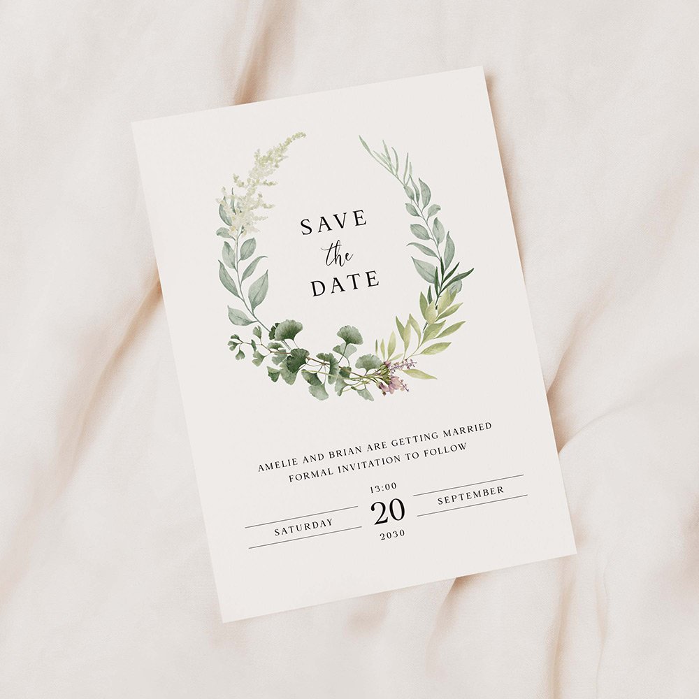 Greenery Wreath Wedding Save the Dates
