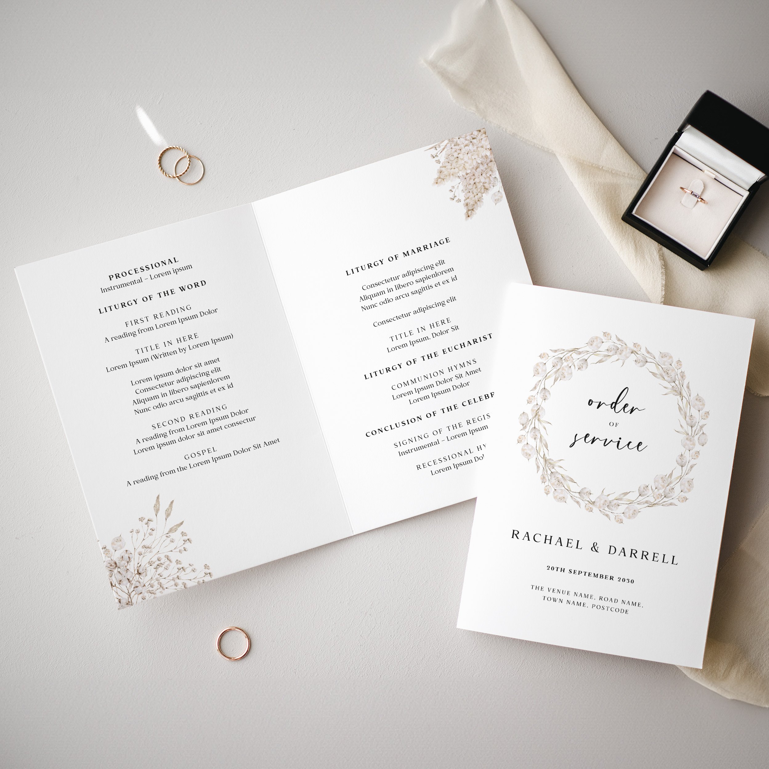 Dried Flower Wedding Order of Service Booklet