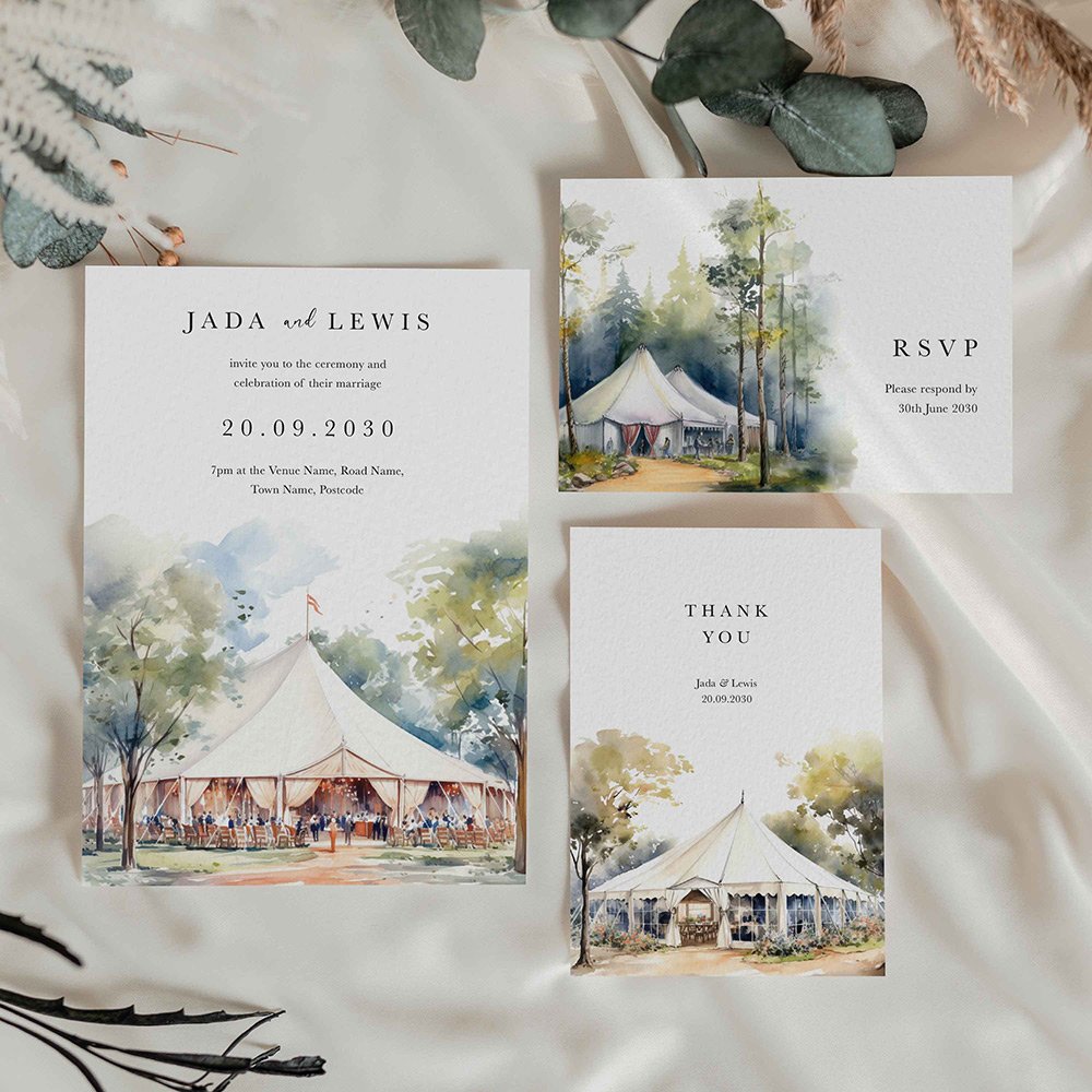 Personalised Bell Tent Illustration Wedding Stationery