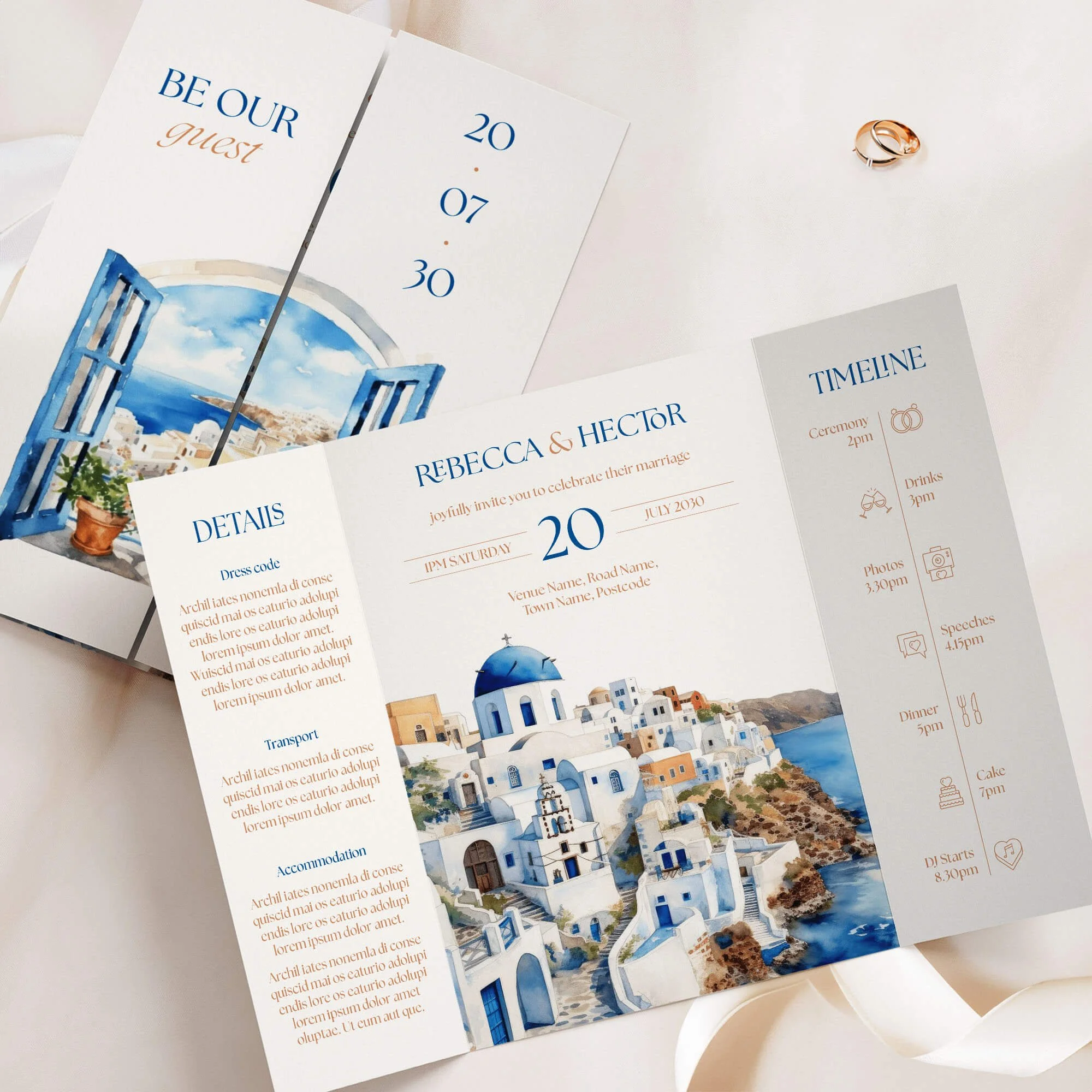 The Santorini Gatefold Wedding Invitation