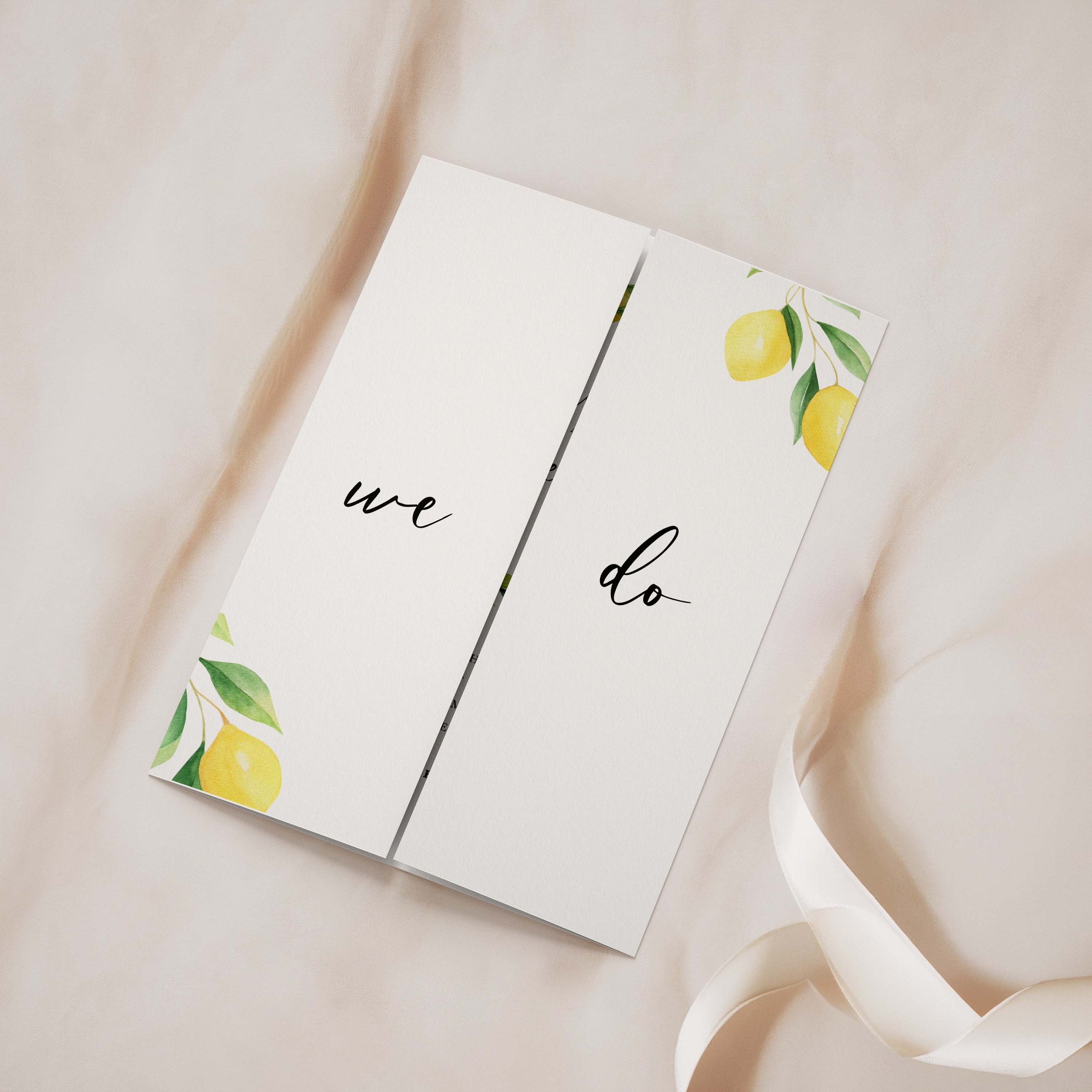 Lemon themed gatefold wedding invitation