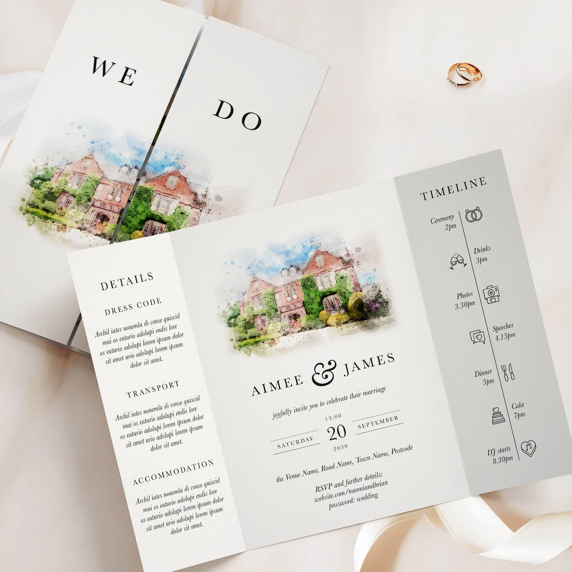The Venue (Watercolour) Gatefold Wedding Invitation