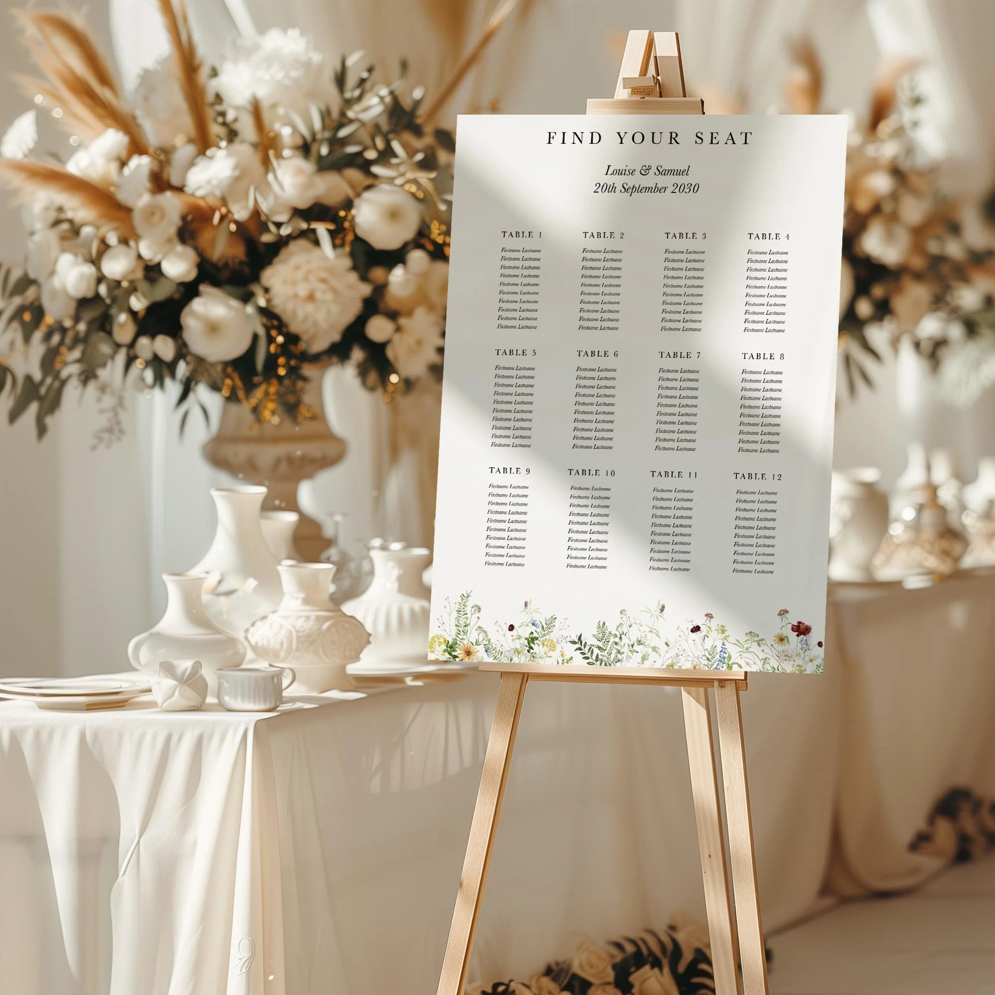Meadow Flowers wedding seating chart sign styled at a reception