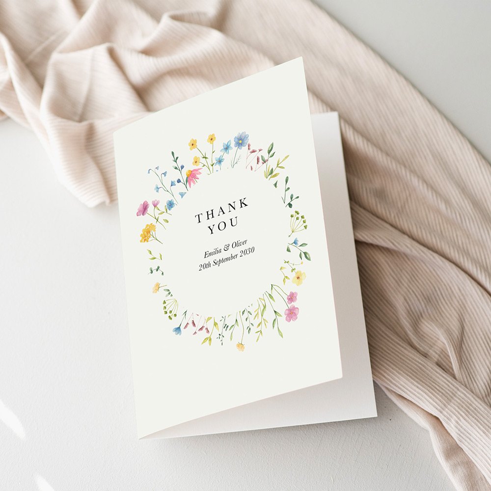 Wildflower Wreath Thank You Cards For Wedding