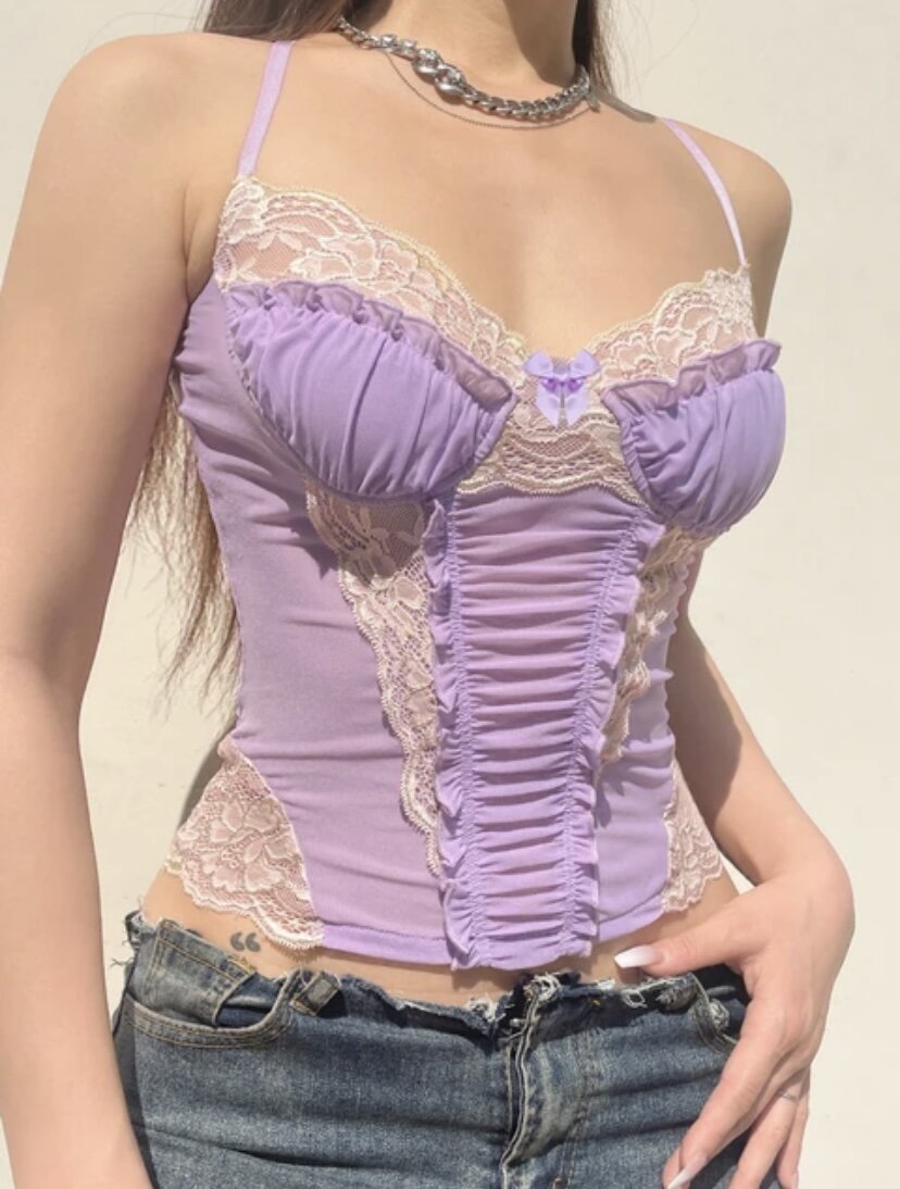 lace corset style crop top — SEDDURE