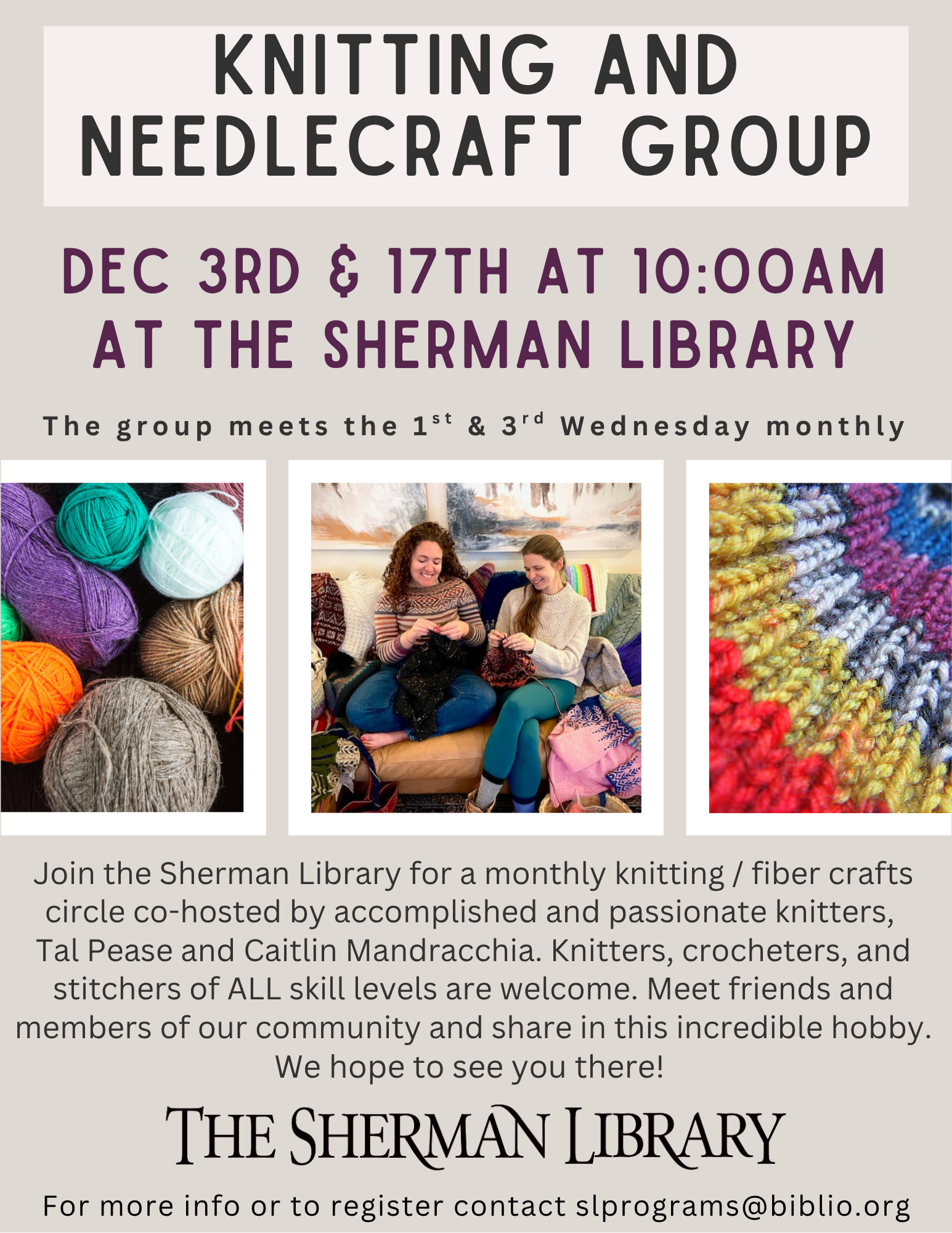 Knitting and Needlecraft Group — The Sherman Library