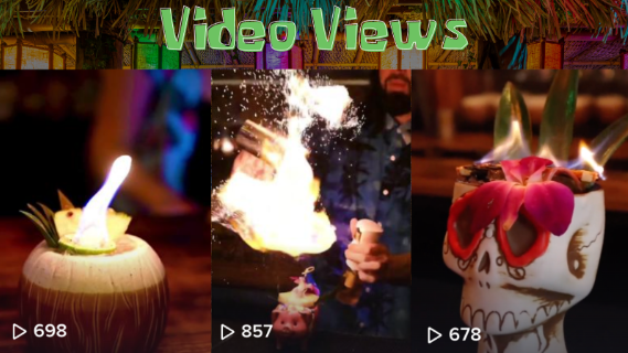 Graphic displaying 3 video view summaries on Instagram for Hugman's Oasis in San Antonio