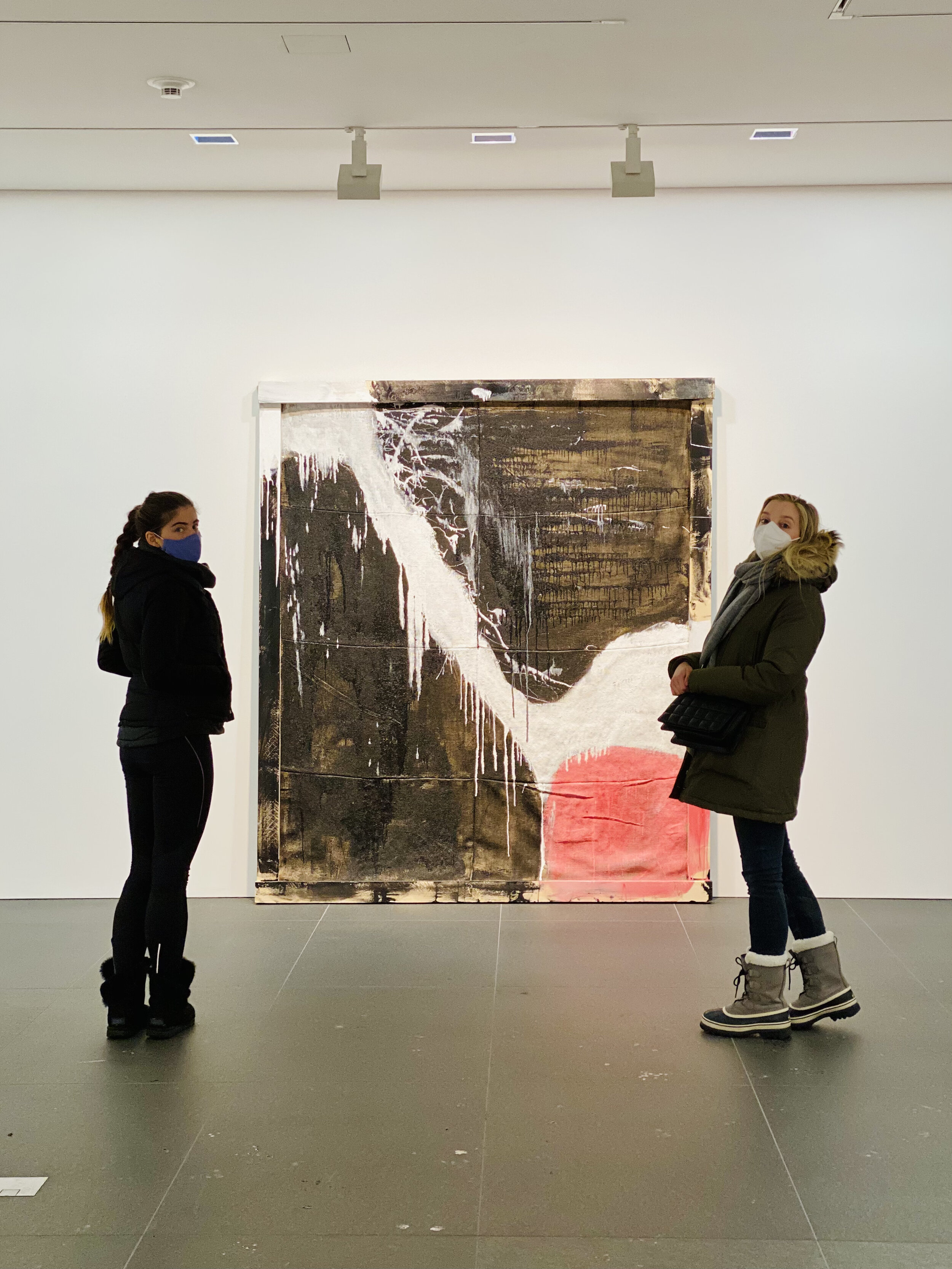 Galerie Andrea Caratsch: Charlotte Leimer, Discharge, 2020, Oil on Burlap with Wood Construction.