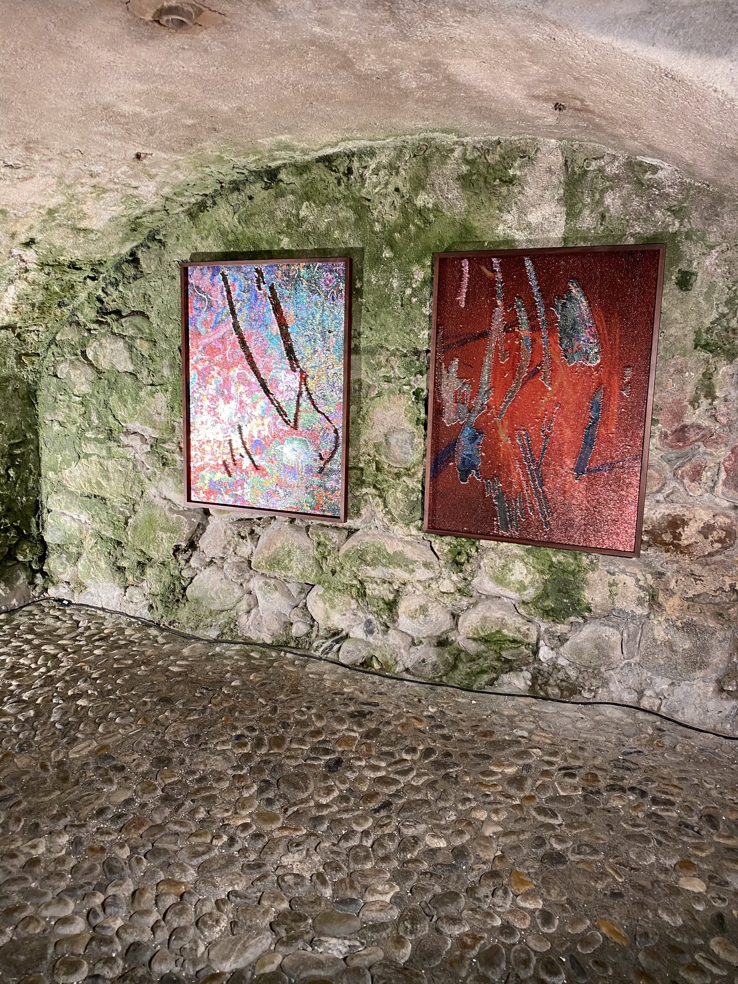 Stalla Madulain, Olga Titus, 2019, both : Untitled, Print on Séquin / Paillette Fabric.