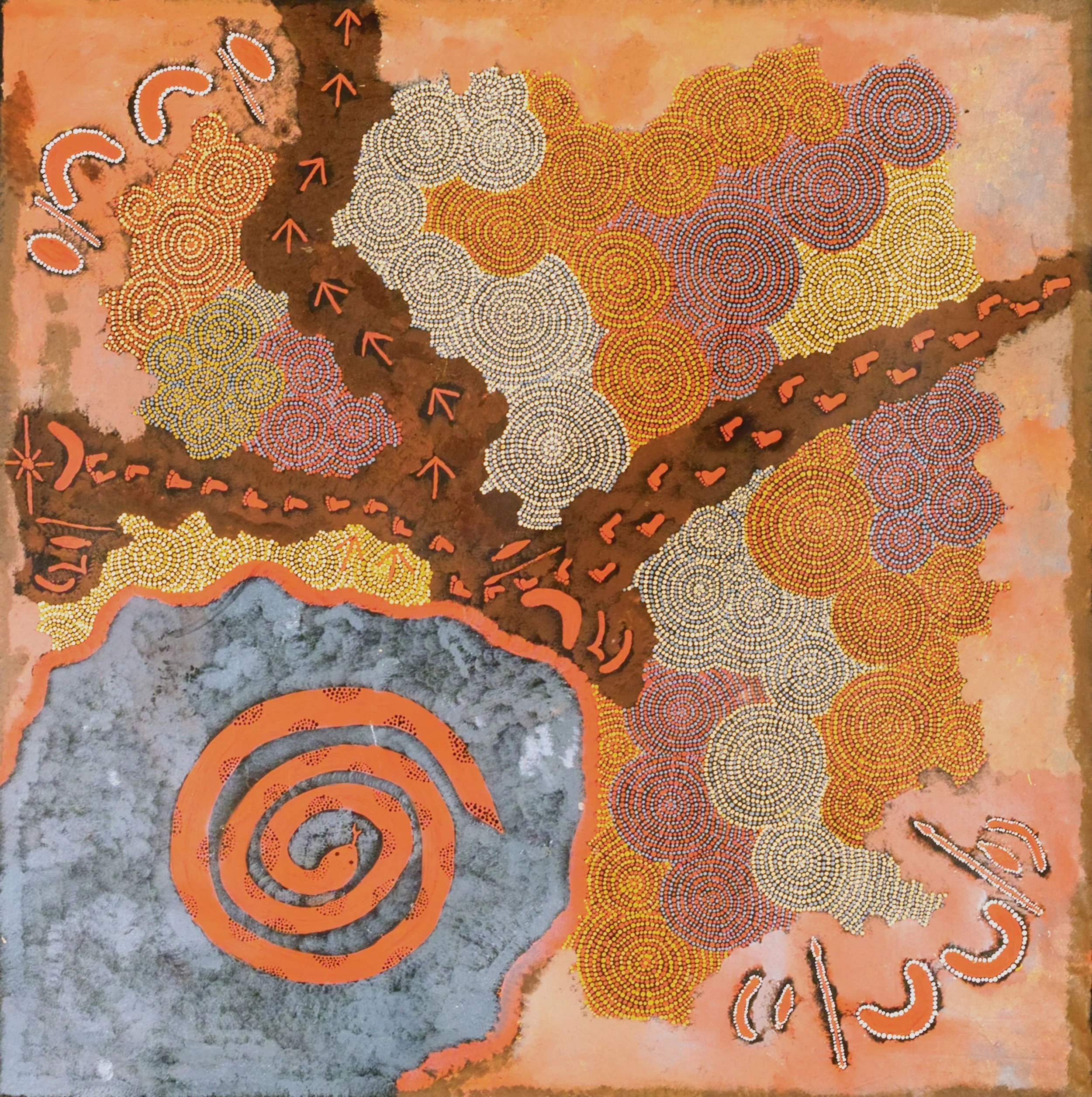Helen Napumurla Norton, Untitled, 1990, acrylic on canvas, 123 x 126cm. Courtesy Atelier du Temps