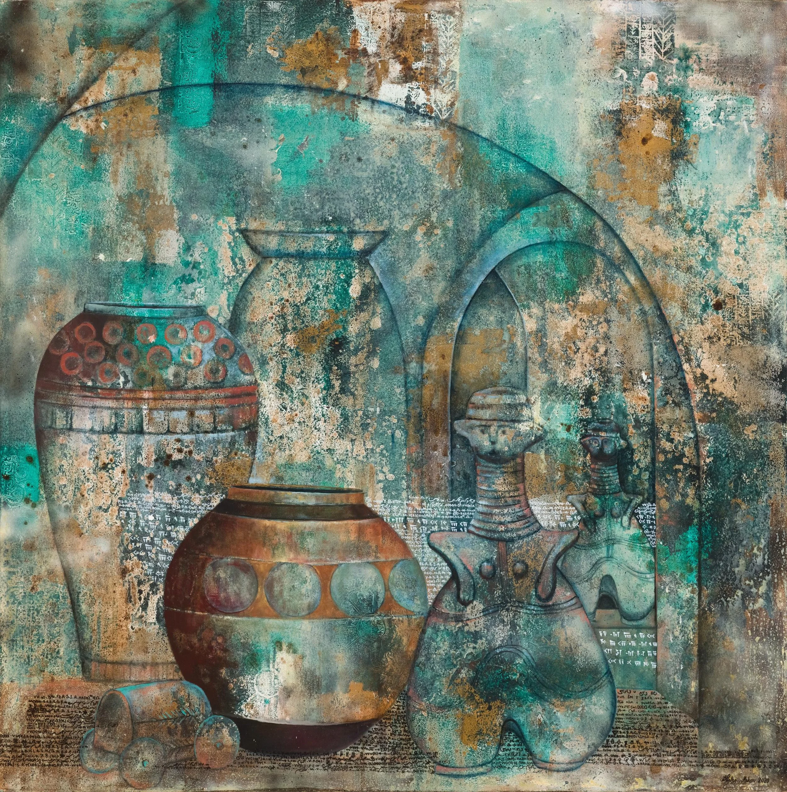 Pantea Mahrou, Arch Of Fortune, 2020, Mixed Media On Canvas, 140x140cm. Courtesy Janet Rady Fine Art