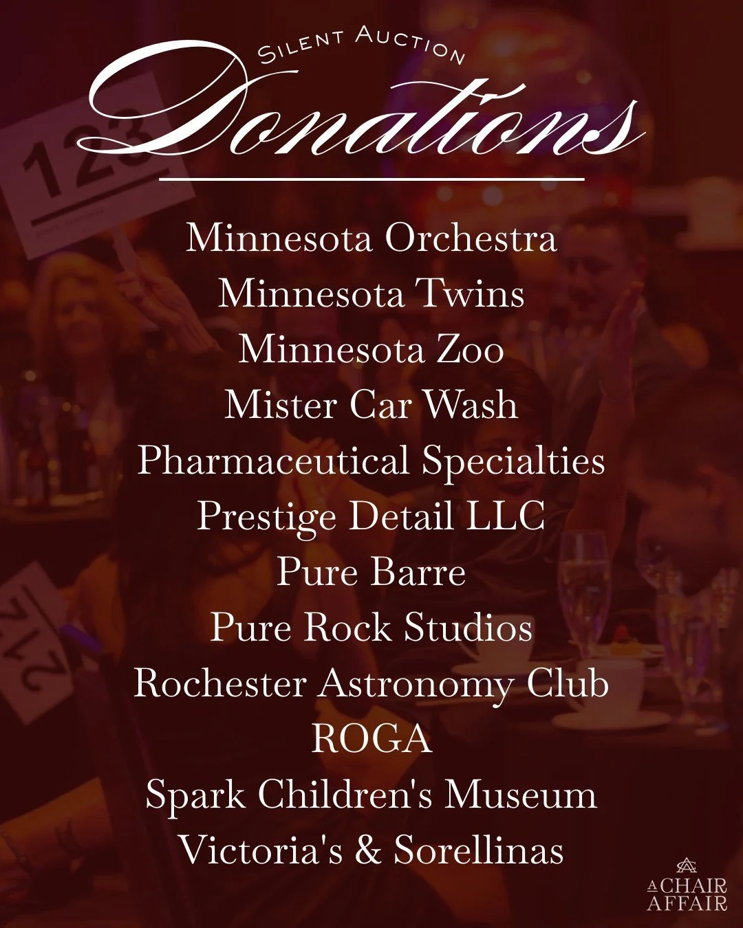 We&rsquo;re excited to share even more silent auction donors who have recently joined A Chair Affair. These generous businesses and individuals have donated some incredible items that will be available for bidding on the night of the event.

Amazing 