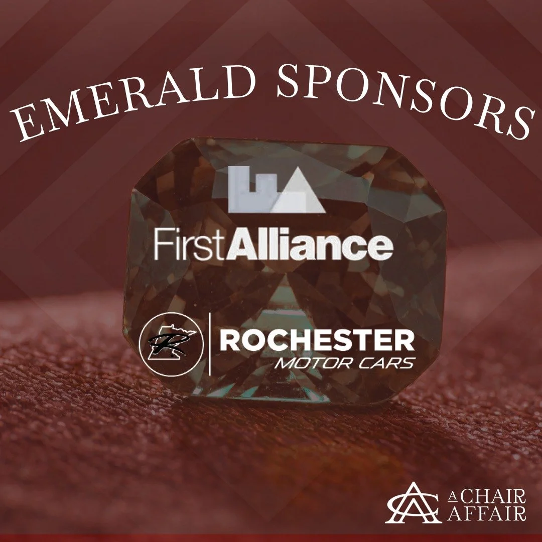 💚 Emerald Sponsors Spotlight 💚

We&rsquo;re proud to recognize our Emerald Sponsors, First Alliance Credit Union &amp; Rochester Motor Cars, whose support helps make A Chair Affair 2026 truly shine.

Their partnership plays a vital role in bringing