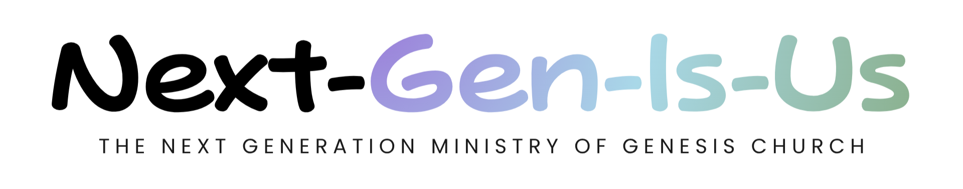 Centered Next Gen Is Us logo with gradient styling and the tagline 'The next generation ministry of Genesis Church' beneath.