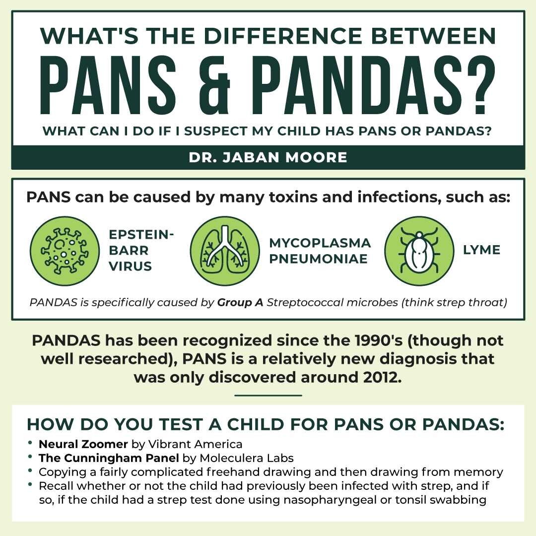 So we&rsquo;ve talked about the nature of PANS/PANDAS, but what exactly is the difference between them? PANS can be caused by many toxins and infections, such as Epstein Barr-Virus, Mycoplasma Pneumoniae, Lyme, Bartonella, or even mold exposure, whil