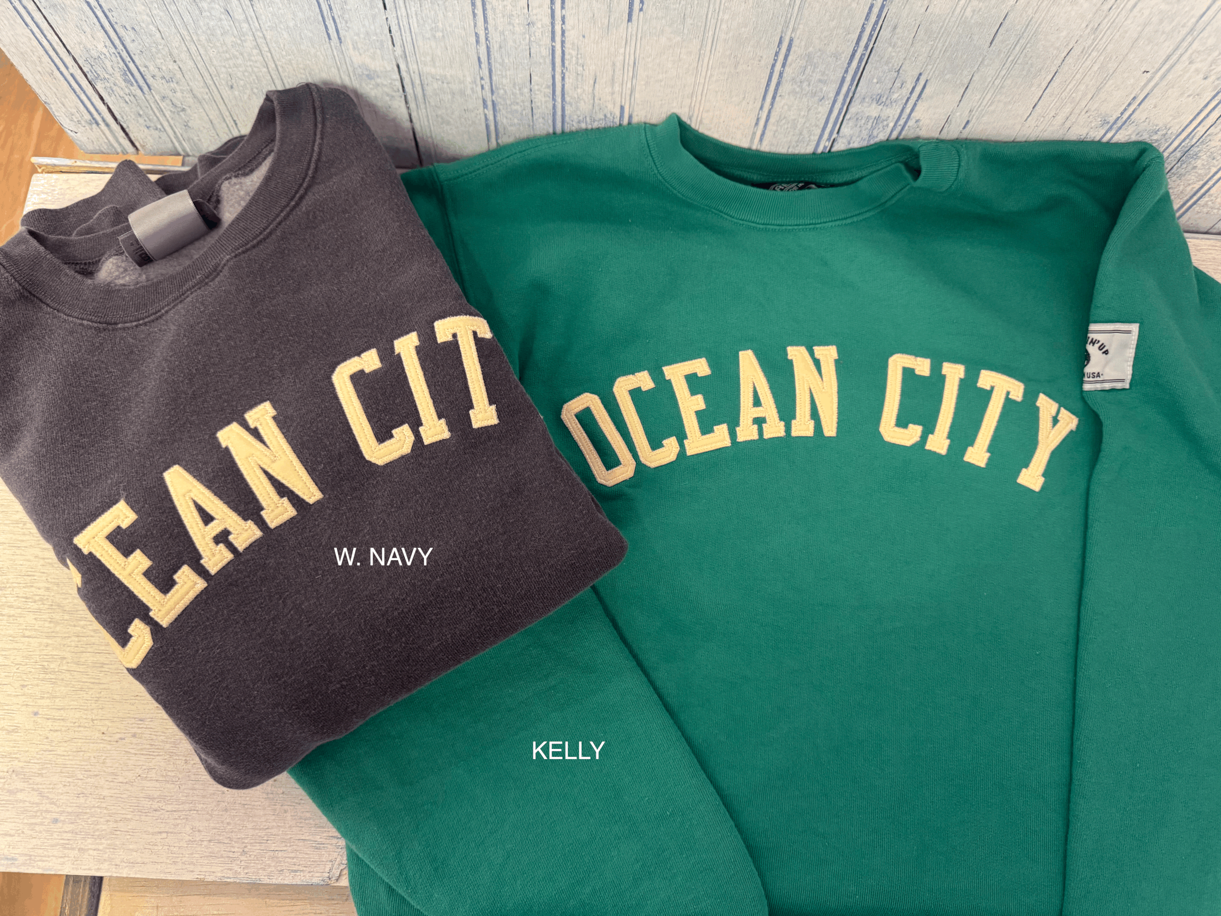 Ocean City | Adult Crew Sweatshirt with Tackle Twill Town Name