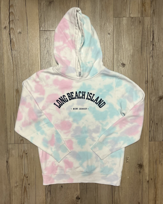 LBI | Youth Hooded Rainbow Tie Dye Sweatshirt with Town Name