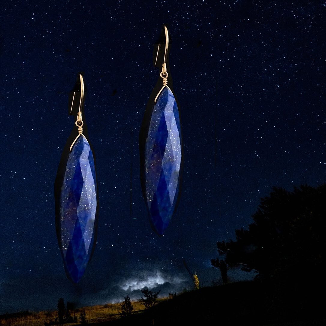 - lapis lazuli in a starry sky - 
lapis is a semi precious stone that is most often found with flecks of pyrite in it. these marquise faceted stones I've sourced have a rich blue color - like a tiny picture of a midnight sky. 
⠀⠀⠀⠀⠀⠀⠀⠀⠀
#byrnebrightl