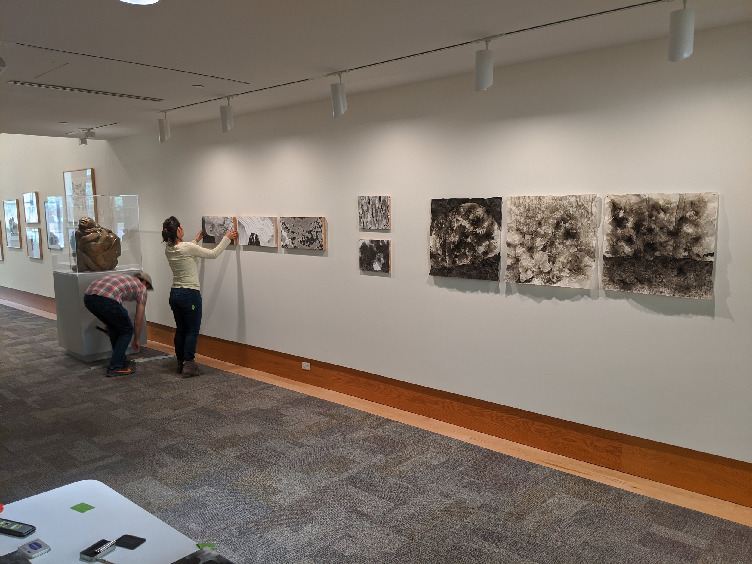  Nishiki installing her works at the Dennos Museum Center in Traverse City, MI.  Artist Spotlight: Nishiki Sugawara-Beda  was on view July 25-Aug 29, 2021. 