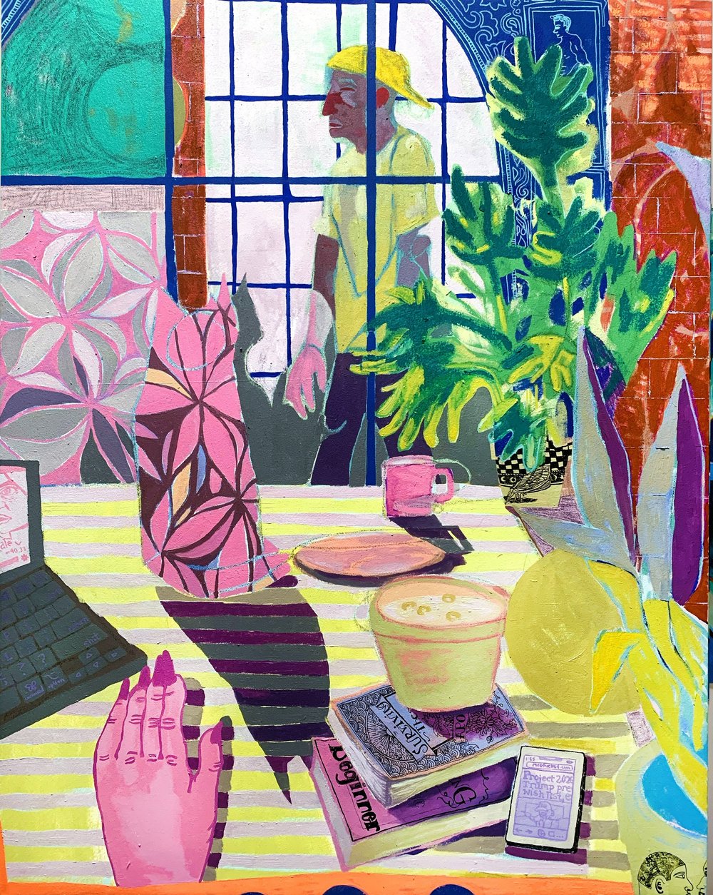 Survival in the South, 2025. 42” x 36” x 1.75” Acrylic, latex, graphite, on canvas