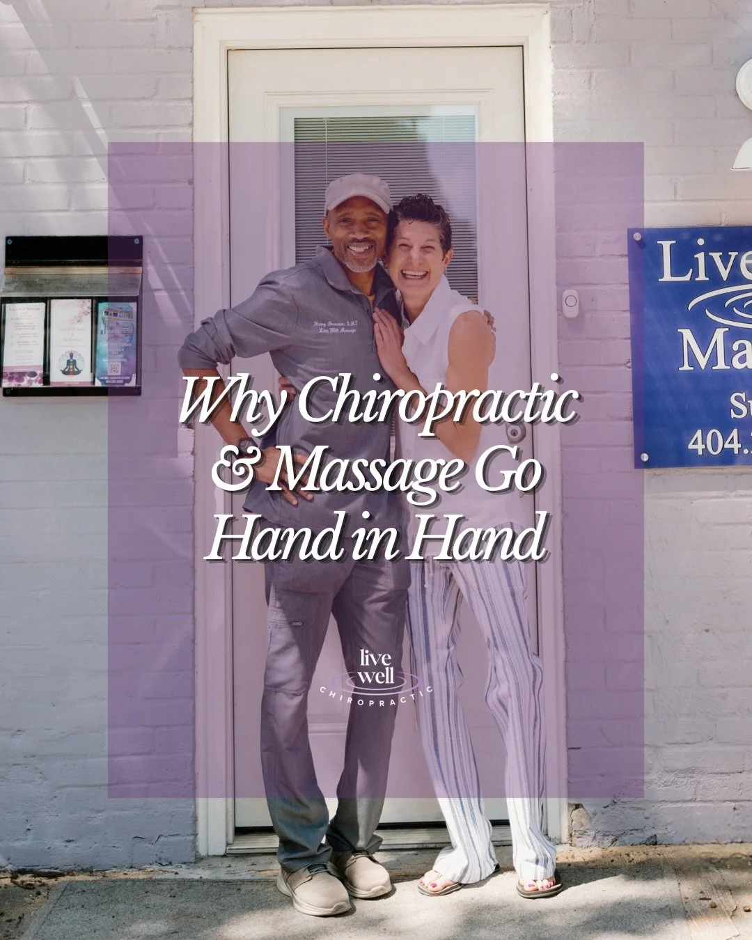 Massage and chiropractic care are the perfect pair. Together they help reduce tension, improve mobility, and support how your body feels day to day! 

Schedule both your massage and adjustment under one roof at the Purple House of Healing today!

GET