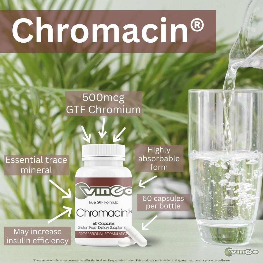 Chromium is an essential trace mineral used to bind insulin to cell receptor sites. By doing this, it may help increase the effectiveness of insulin and reduce glucose levels.

GTF (glucose tolerance factor) Chromium is a highly absorbable and bioava