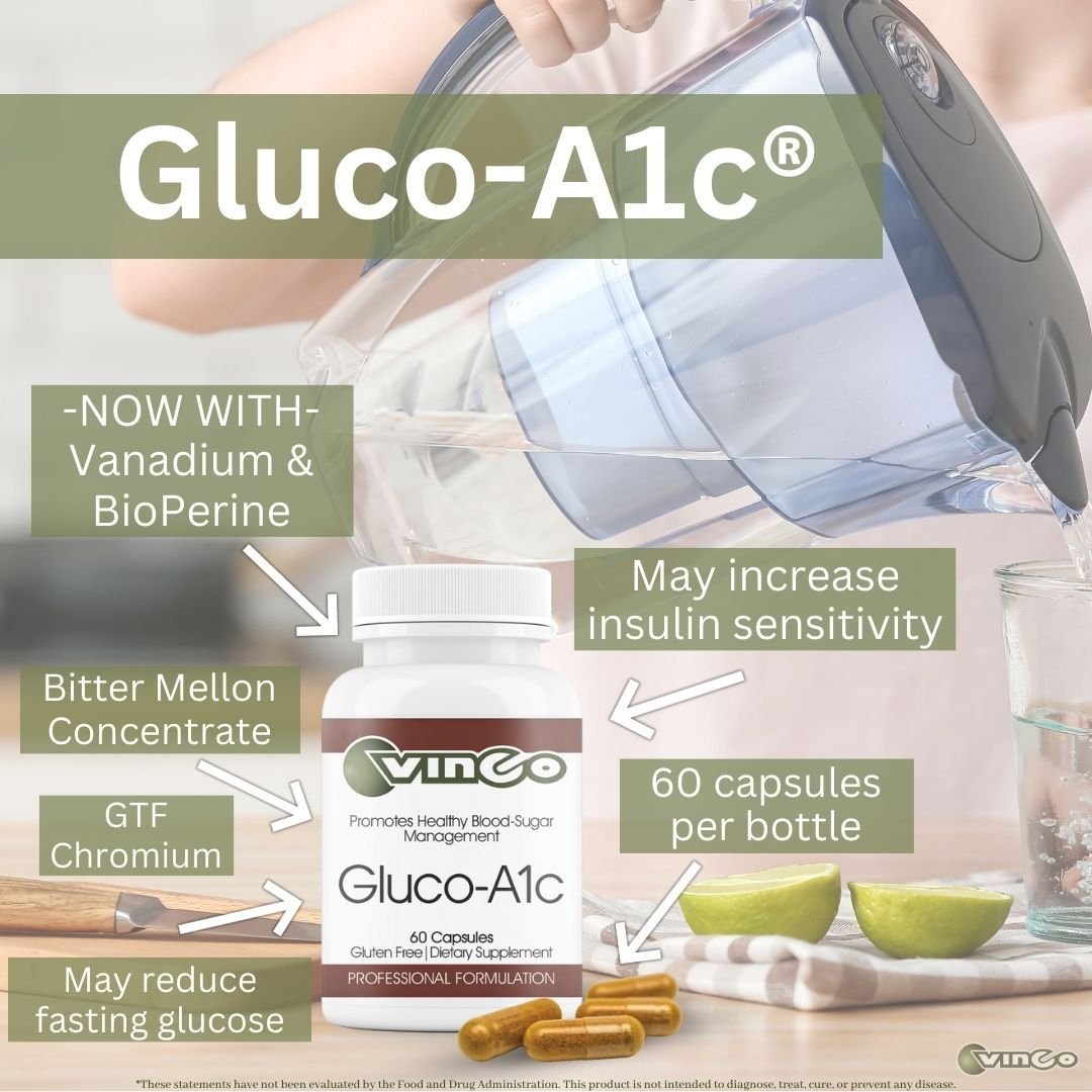 Gluco-A1c&reg; has been reformulated for an added blood sugar regulating boost! This new formula now includes Vanadium and BioPerine.

&bull; Vanadium has the potential to lower blood sugar levels.
&bull; BioPerine&reg; has been clinically shown to i