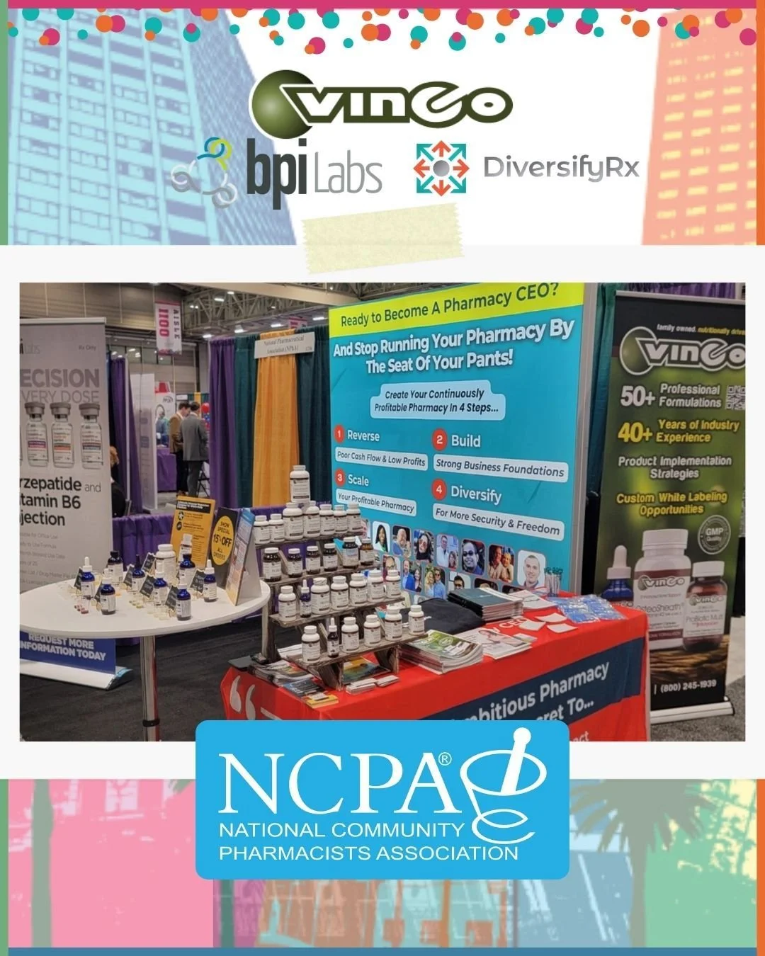 We're at the NCPA convention in New Orleans! Come visit with us, @diversify_rx , and @bpilabs to explore our options for your pharmacy!
#ncpa #neworleans #independentpharmacy #vincoinc #diversifyrx #bpilabs