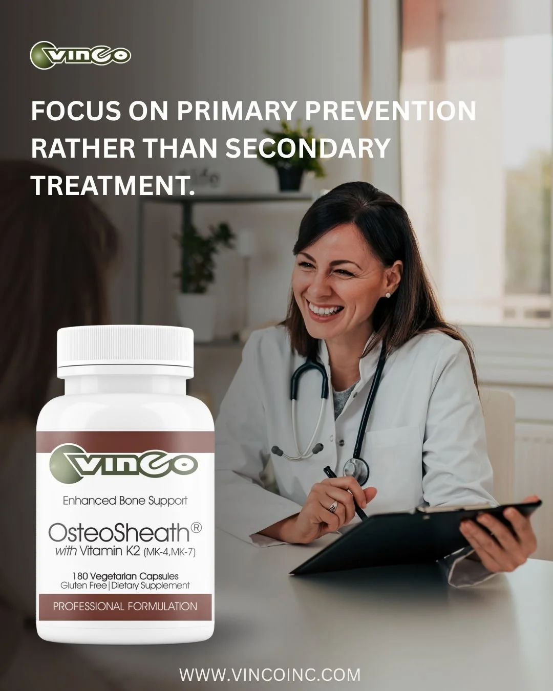 🦴 Don't wait for a doctor's warning; start prioritizing your bone health today before fragility sets in.

🦴Vinco's OsteoSheath&reg; is made up of bioavailable Calcium (Microcrystalline Hydroxyapatite or MCHC, Amino Acid Chelate, Citrate, and Phosph