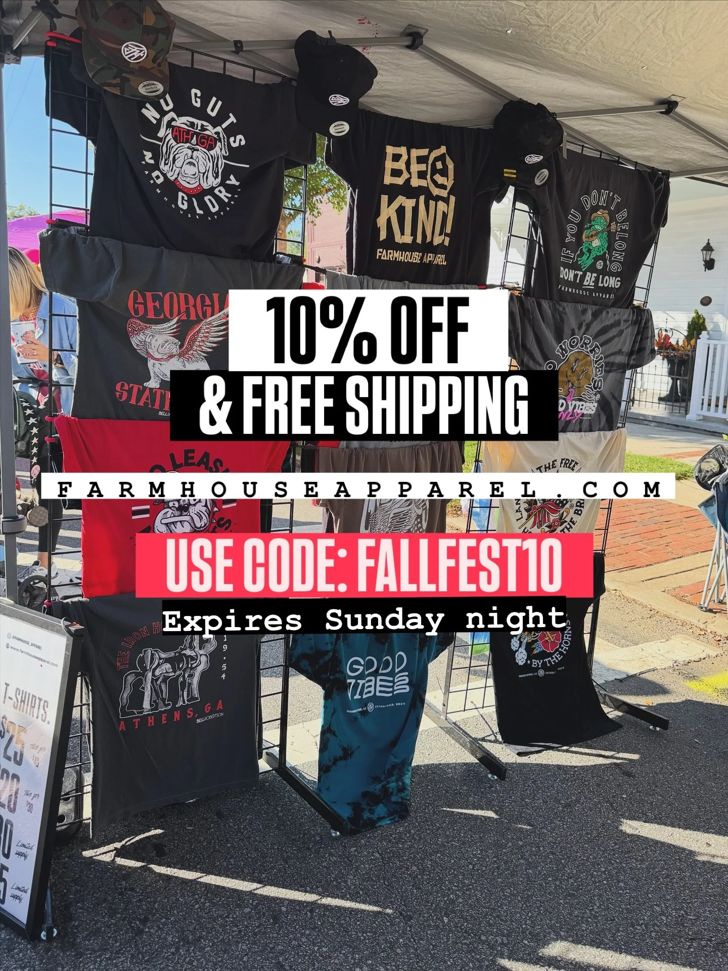 Get 10% off with free shipping now through Sunday night 10/12! Farmhouseapparel.com/merch 😎
