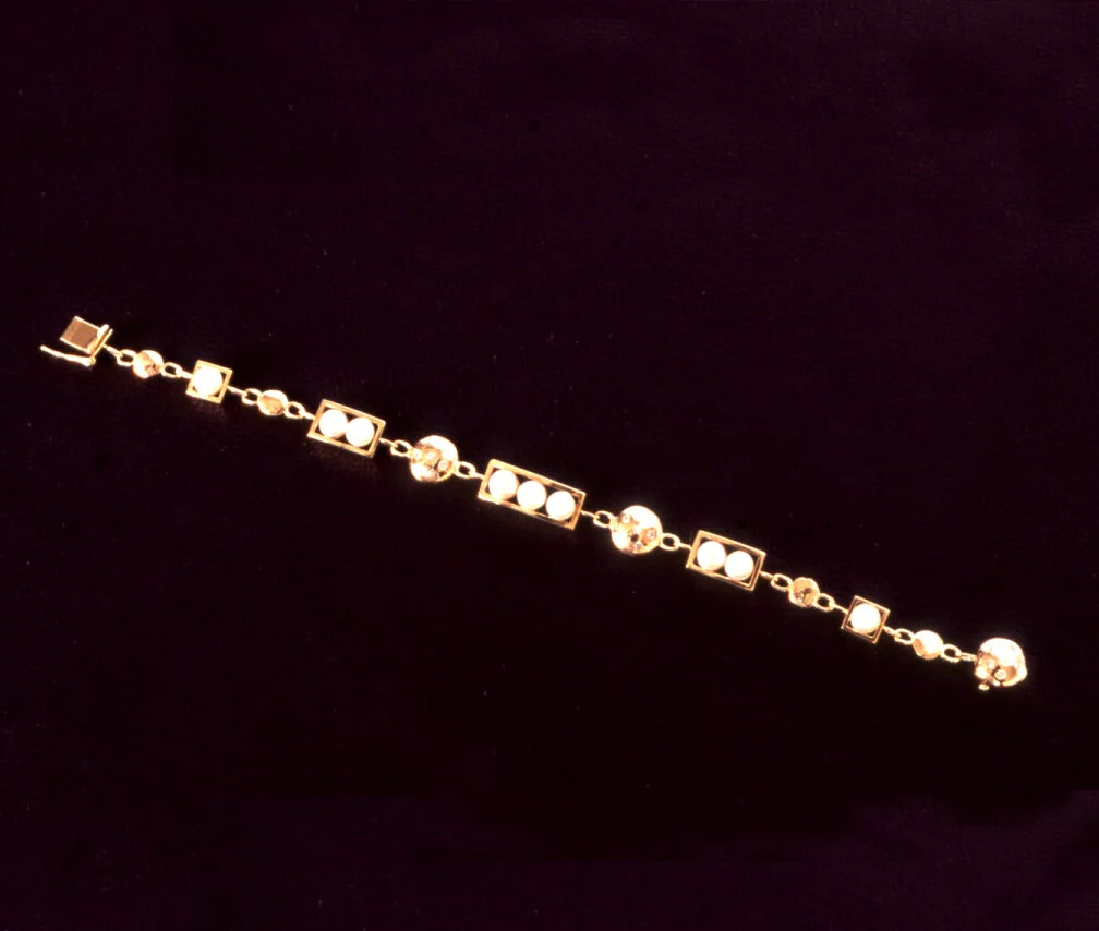  Diamonds, pearls, 14k yellow gold 