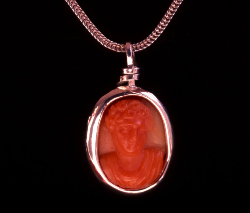  Antique coral cameo and sterling silver 