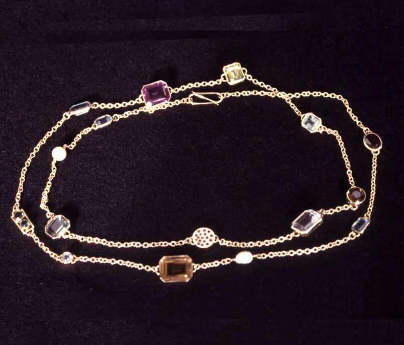  Ruby, aquamarine, tourmaline,  pearl, citrine and 14k yellow gold 