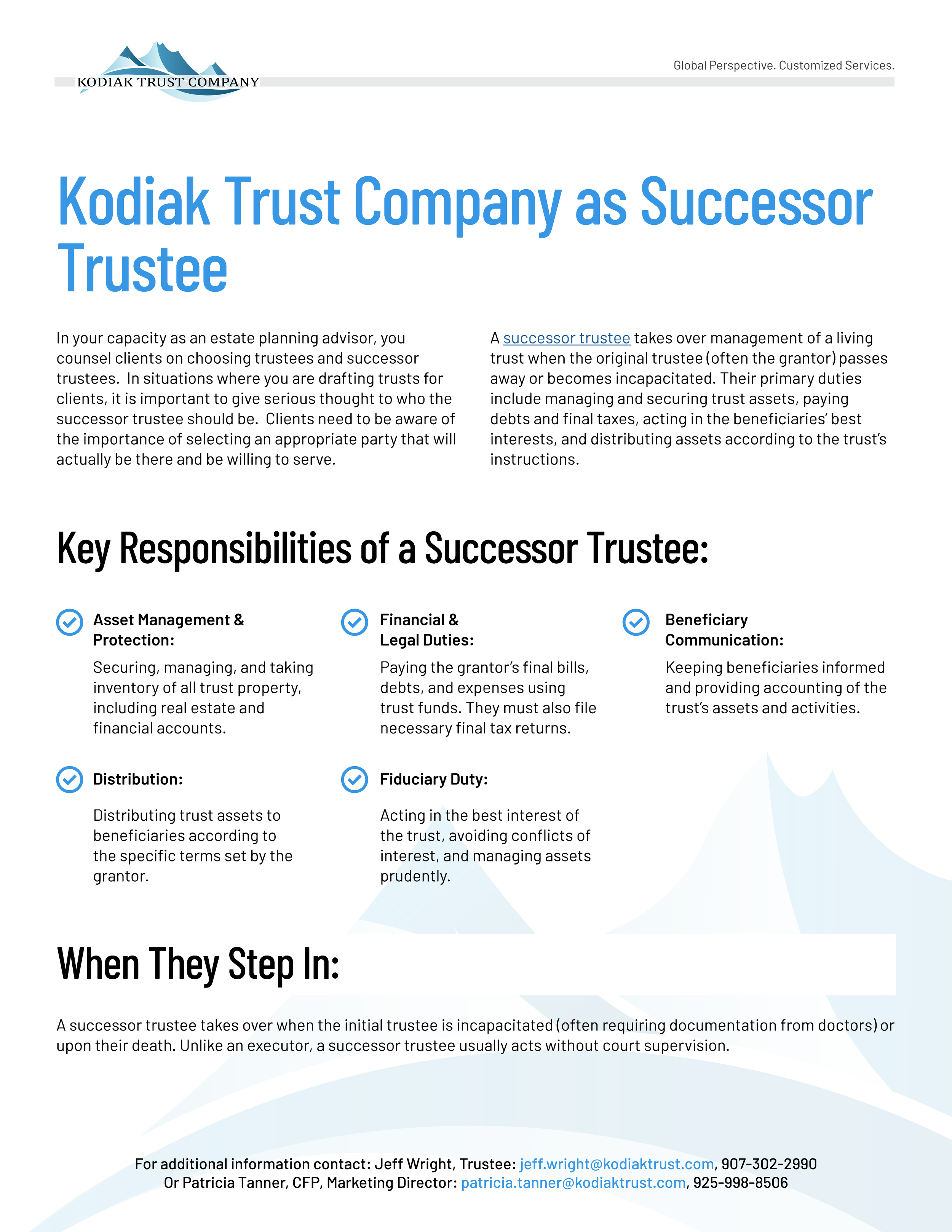 Kodiak Trust Company as Successor Trustee