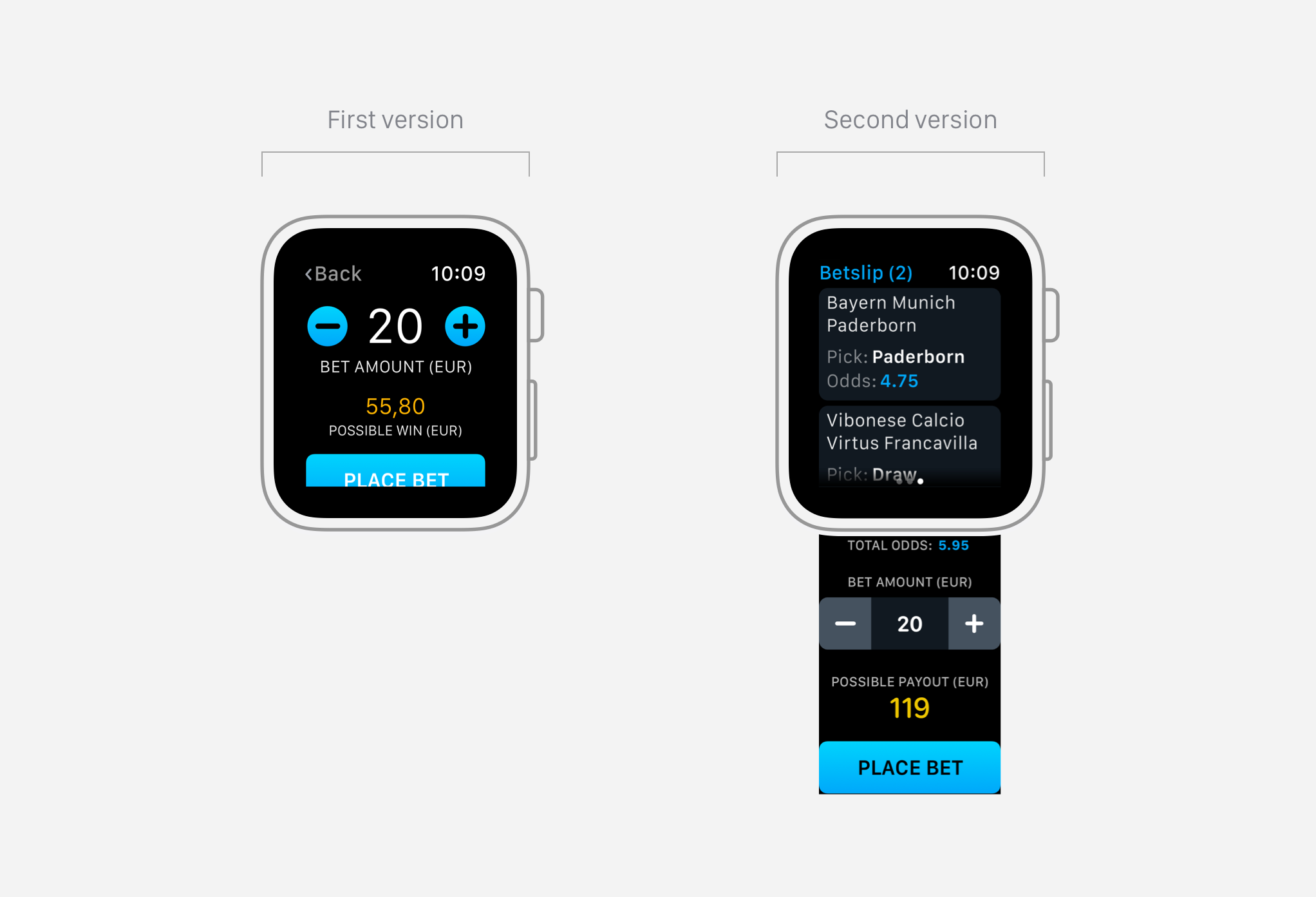 Comparing the Betslip (before and after).
