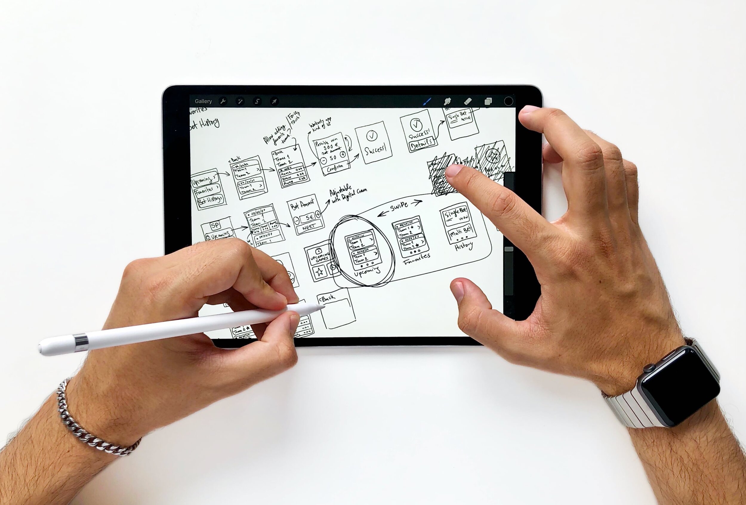 Sketching process of the first version.