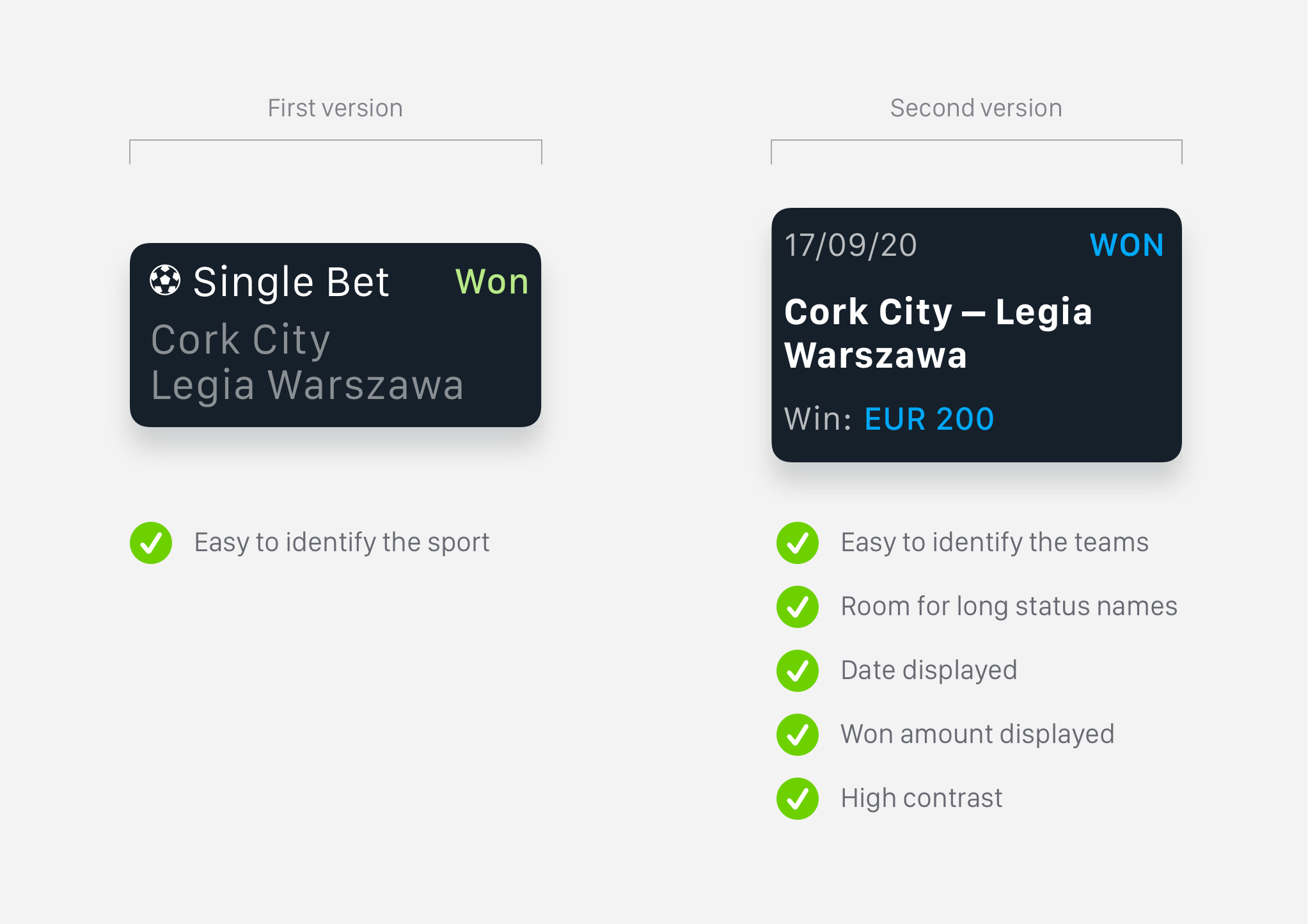 Comparing the Bet History cards of the first and second version.