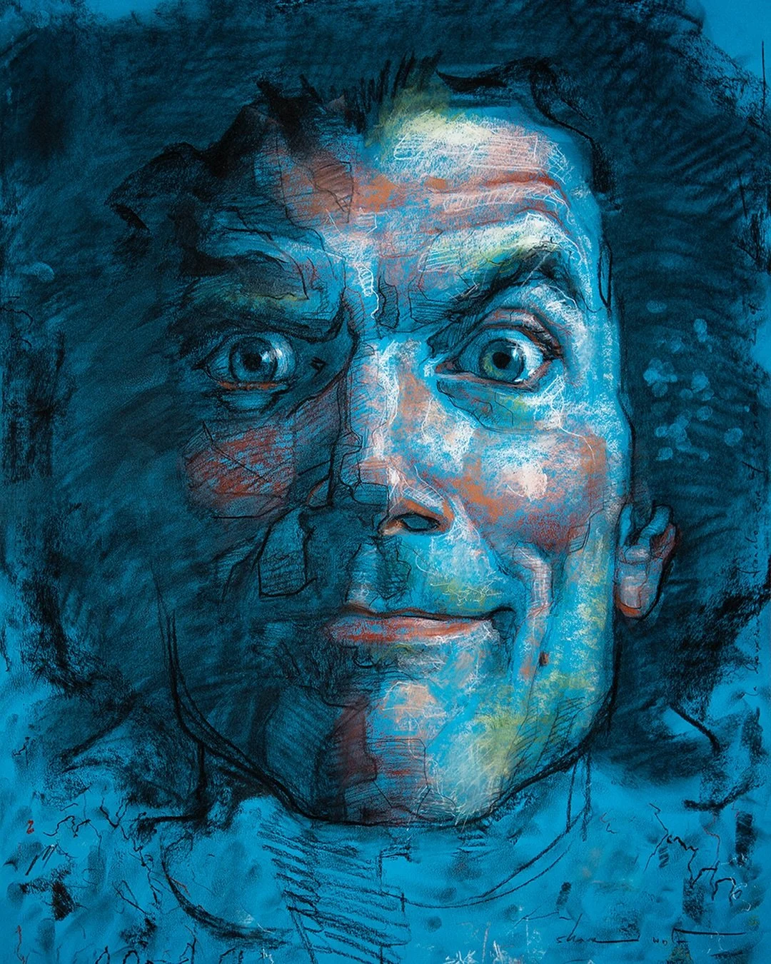 Voil&agrave; the preparatory drawing in charcoal, sanguine, chalk, and featuring a few licks of green pastel. 65 x 50 cm (roughly 24 x 19 inches). This drawing is indeed available; DM for a little zaniness on your wall! It is one of the only self-por
