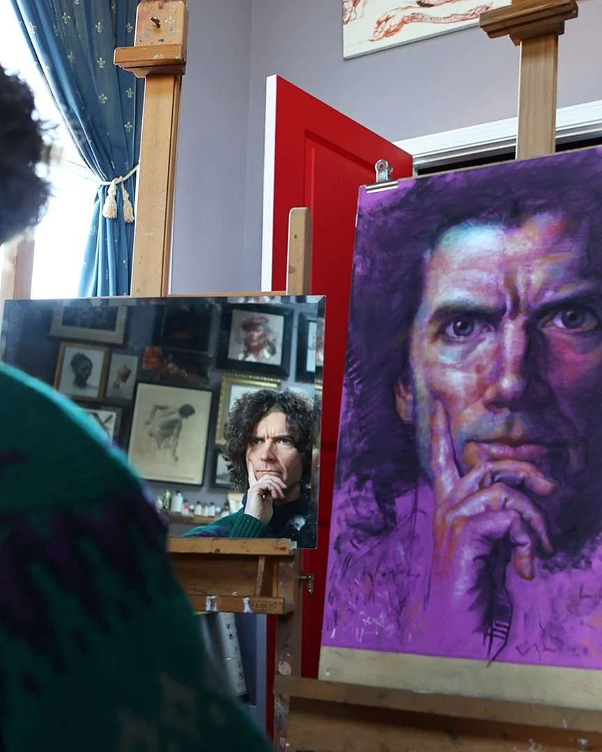 Voil&agrave; the preparatory drawing for this guy. As with the kissy face I went full-on charcoal and pastel on this one. For each of the 4 preparatory drawings I used a colored paper that was a somewhat similar hue as what I knew the final painting 