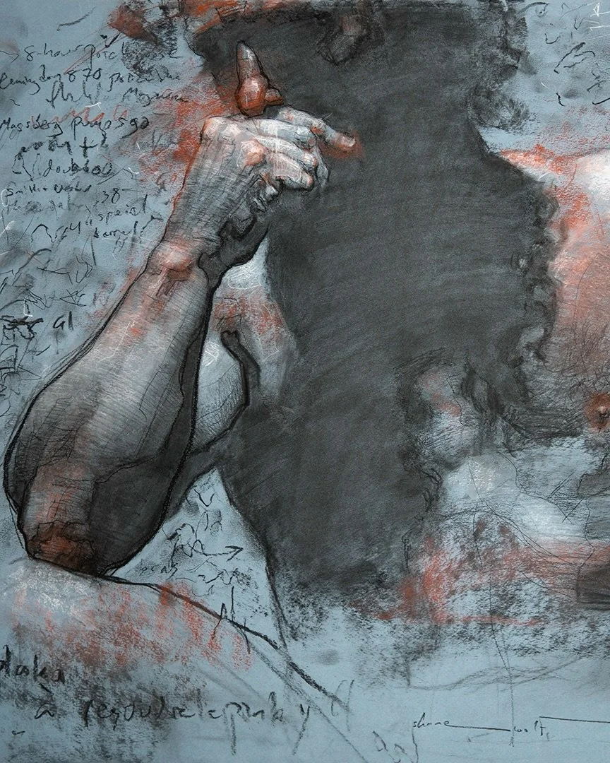 &laquo;&nbsp;Where is my 6th Finger?&nbsp;&raquo; a recent drawing of the strong @james.lifemodel from a 2-session pose at @phiacademyofart 

I have been enjoying throwing my trois crayons around more than I used to, seeing how various textures still